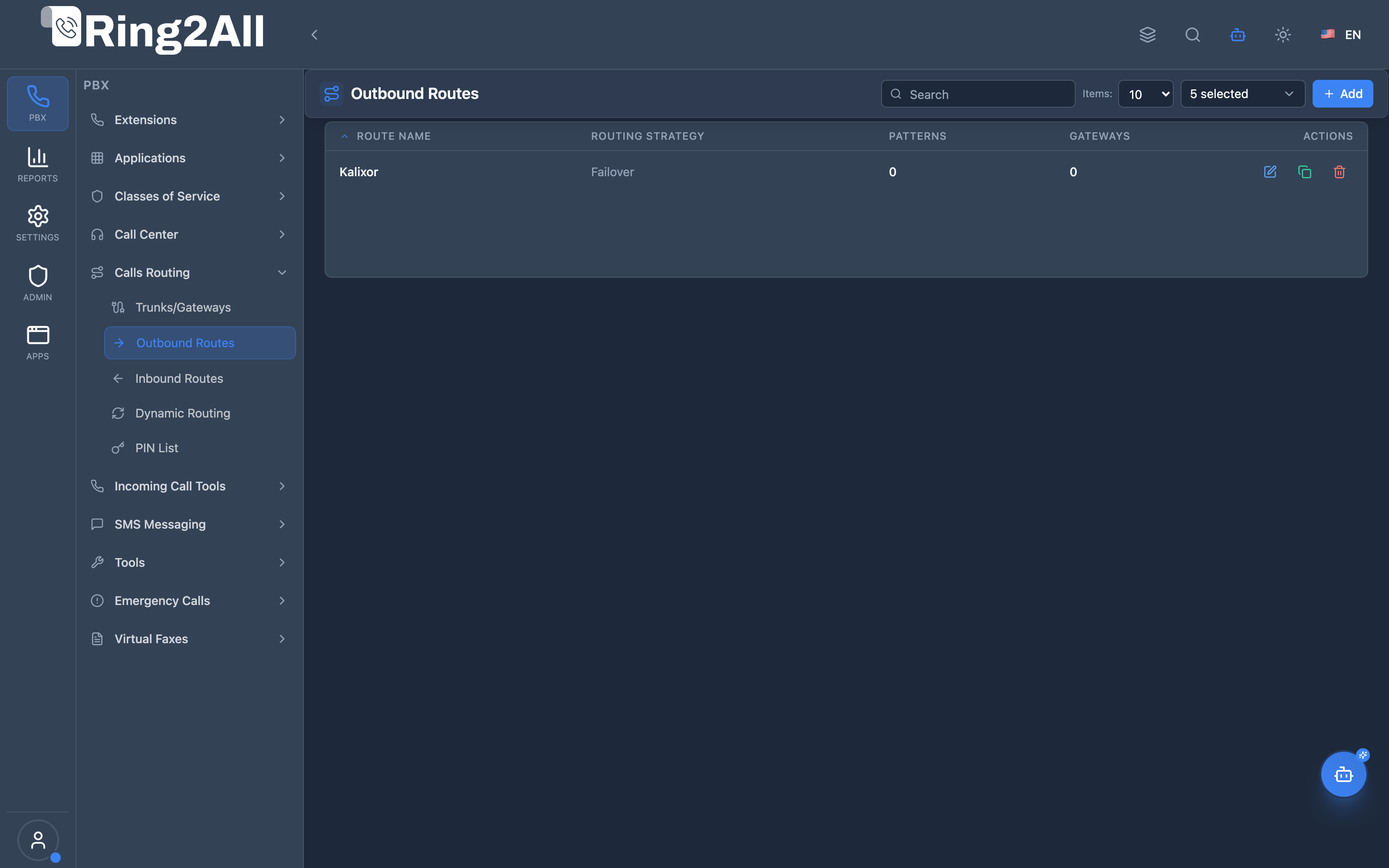 Outbound Routes List View