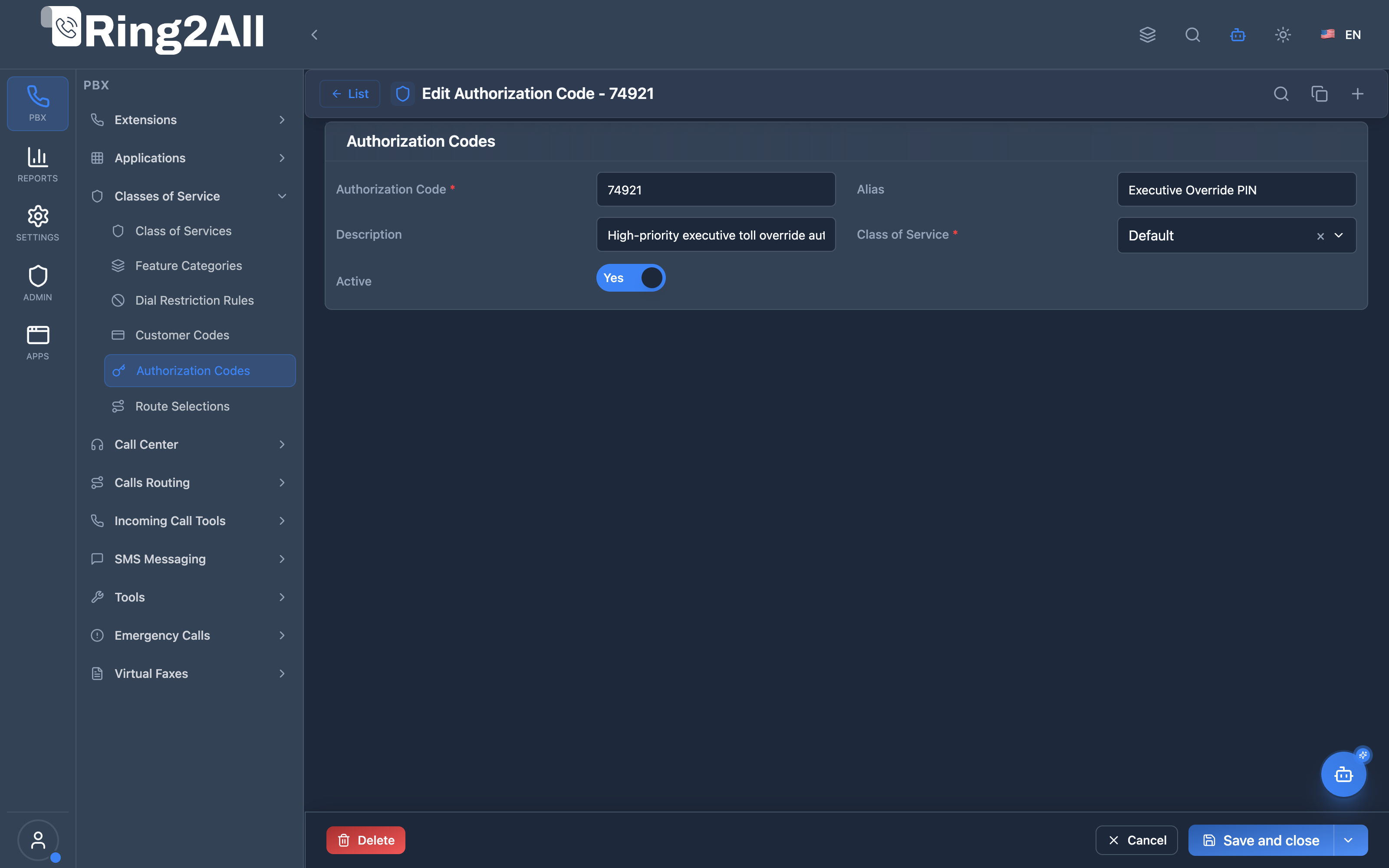 Authorization Code Configuration Form