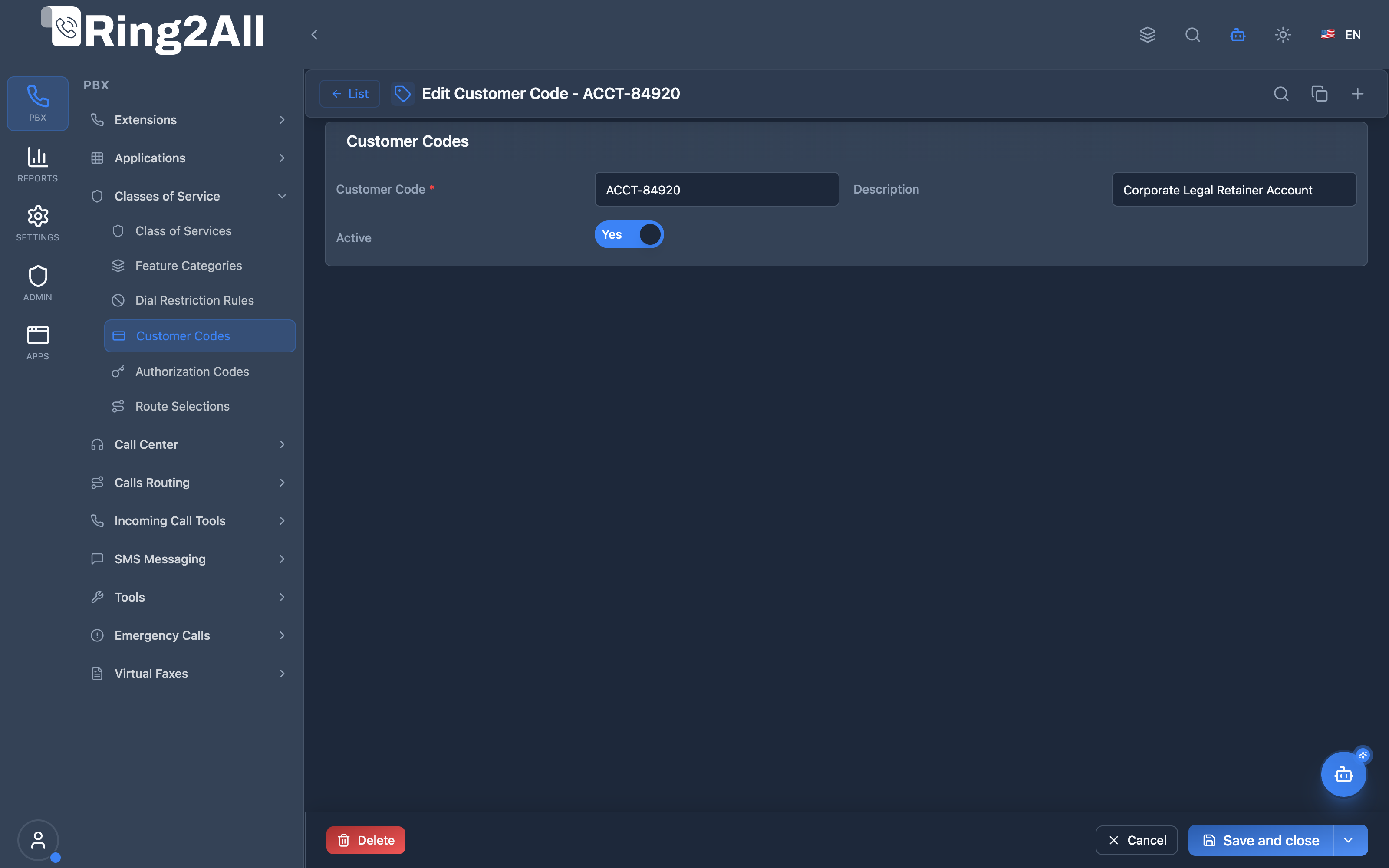 Customer Code Configuration Form