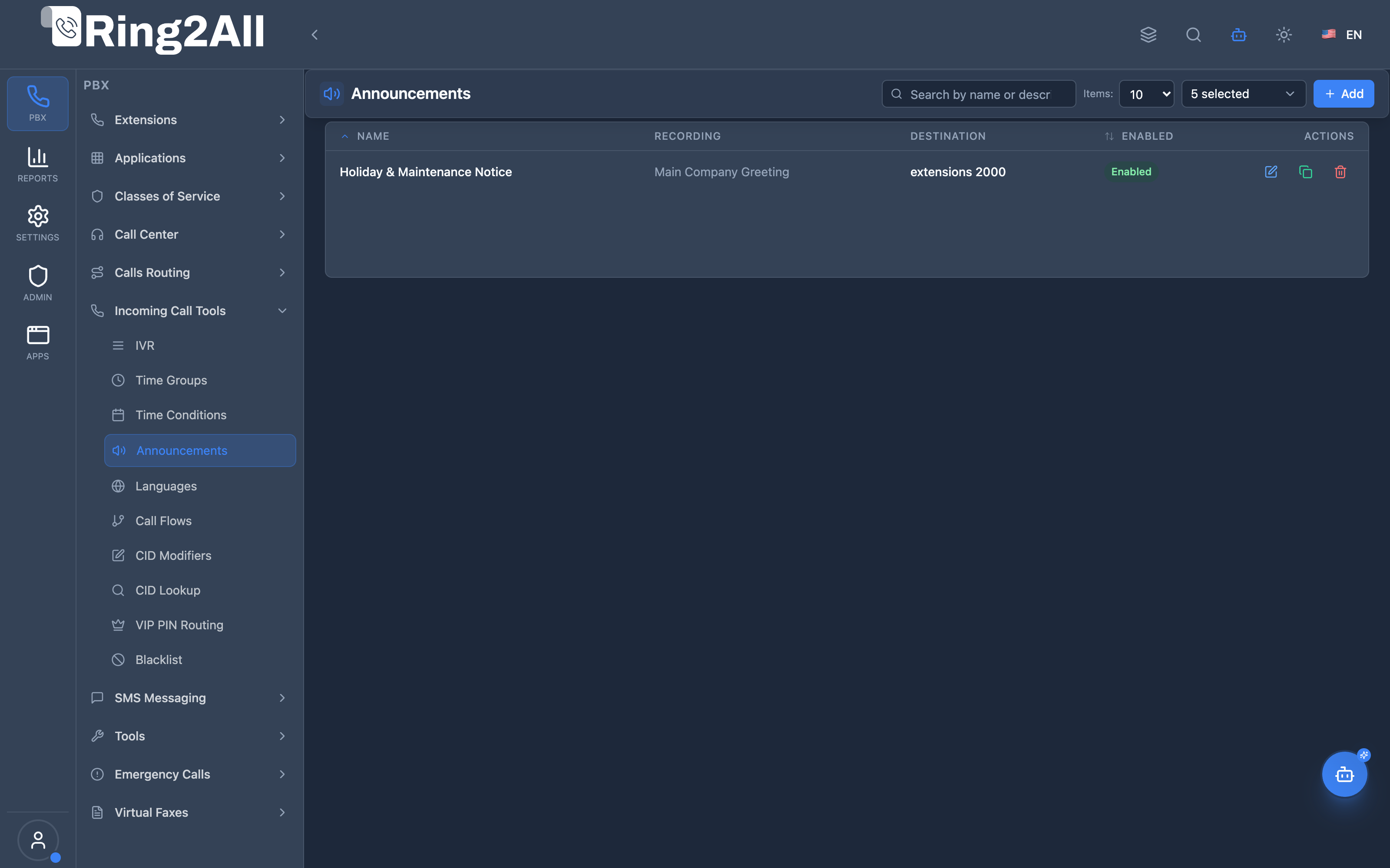 Announcements List View