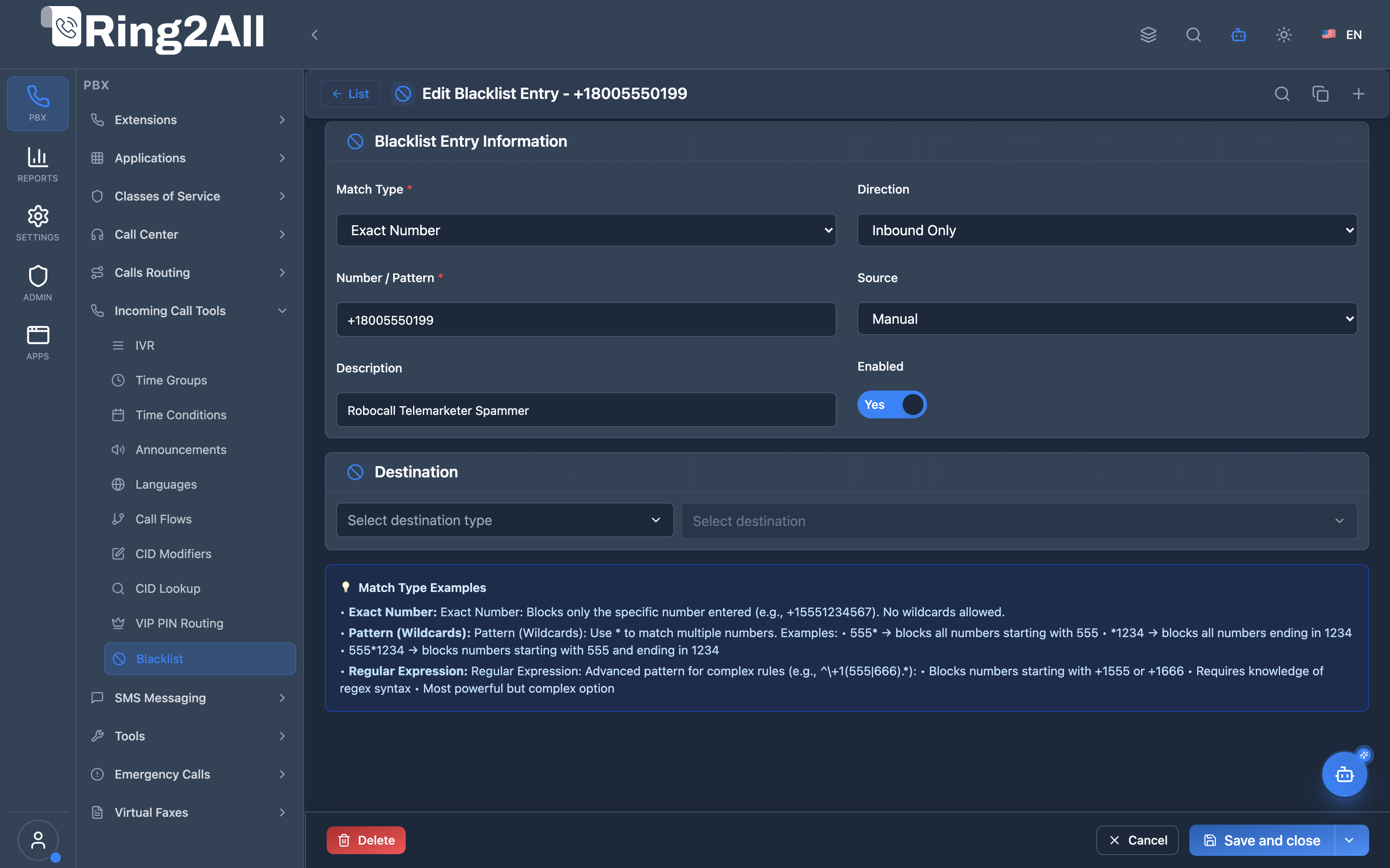 Blacklist Configuration Form