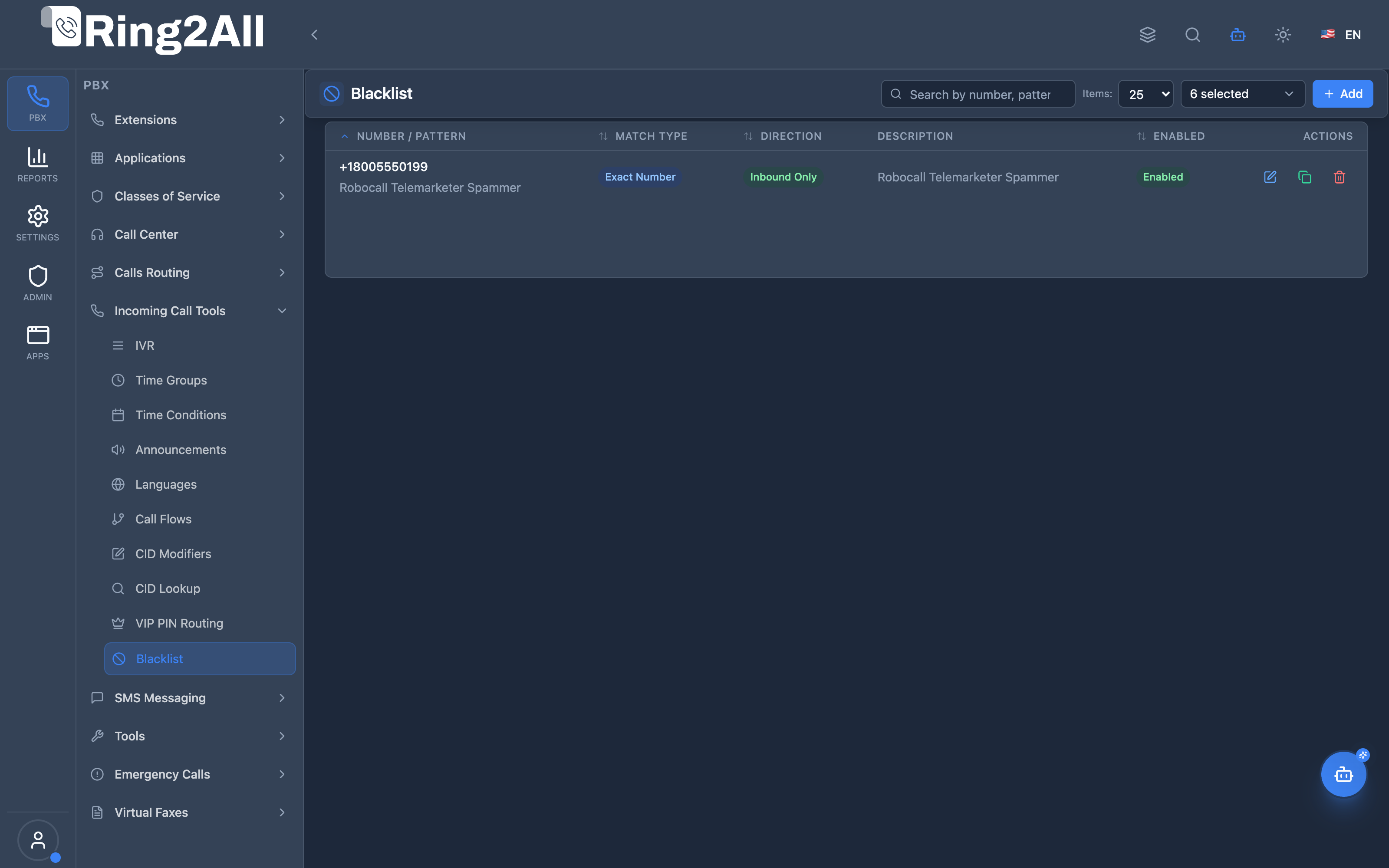 Blacklist List View