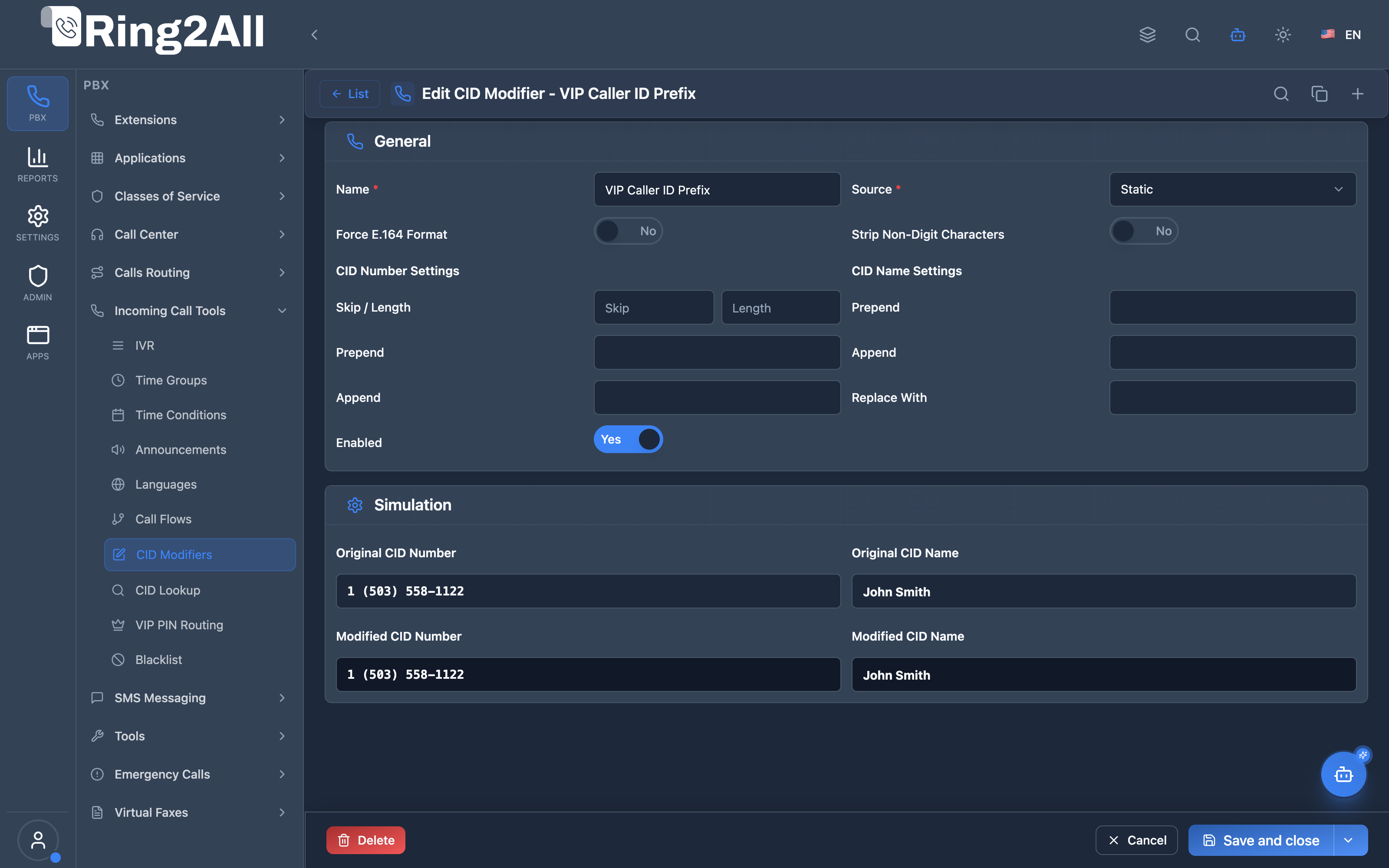 CID Modifier Configuration Form