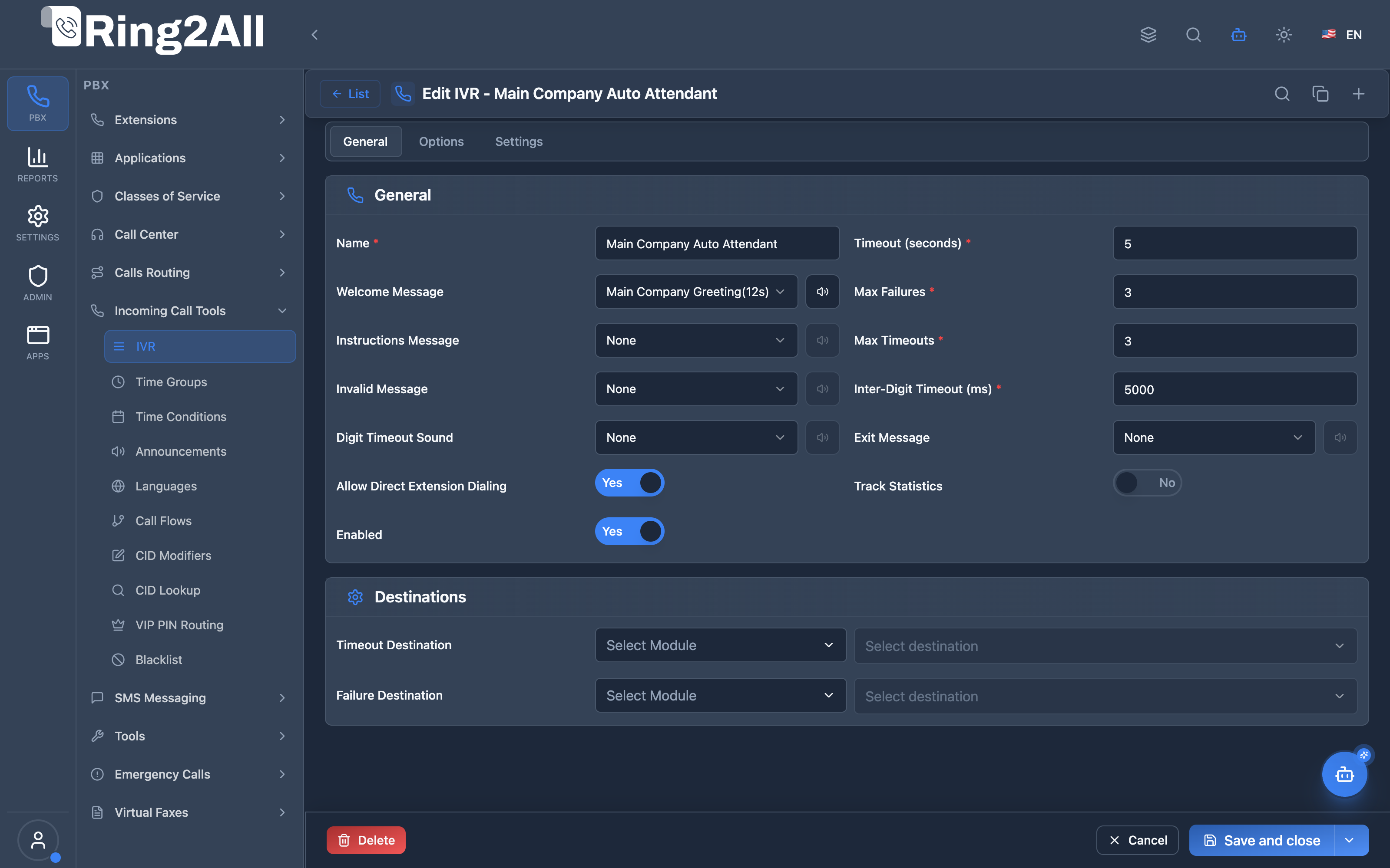 IVR Configuration Form