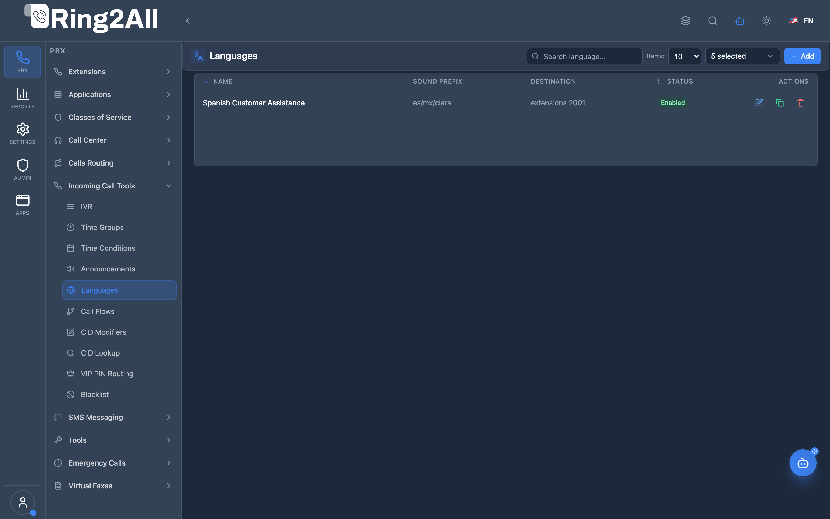 Languages List View