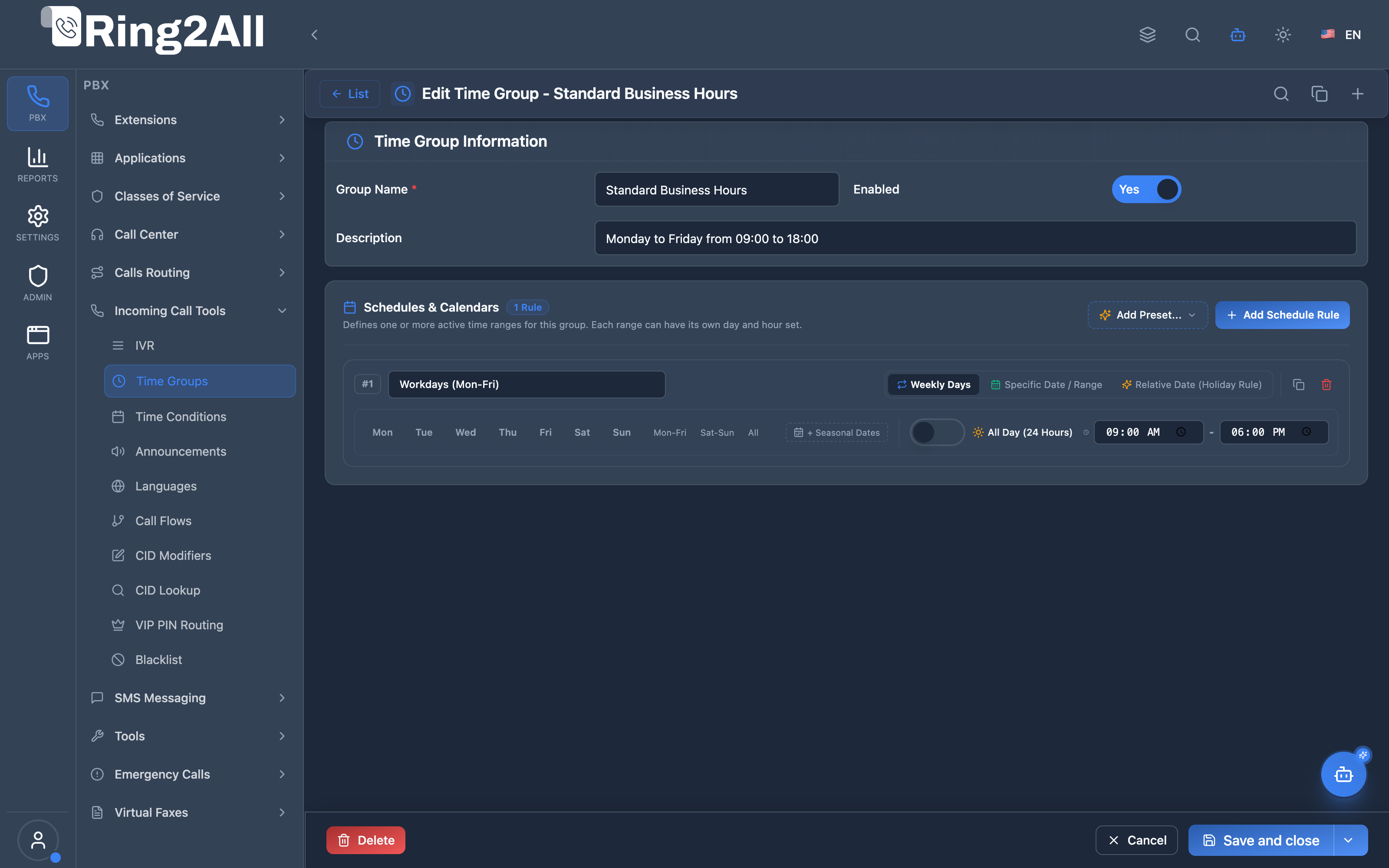 Time Group Configuration Form