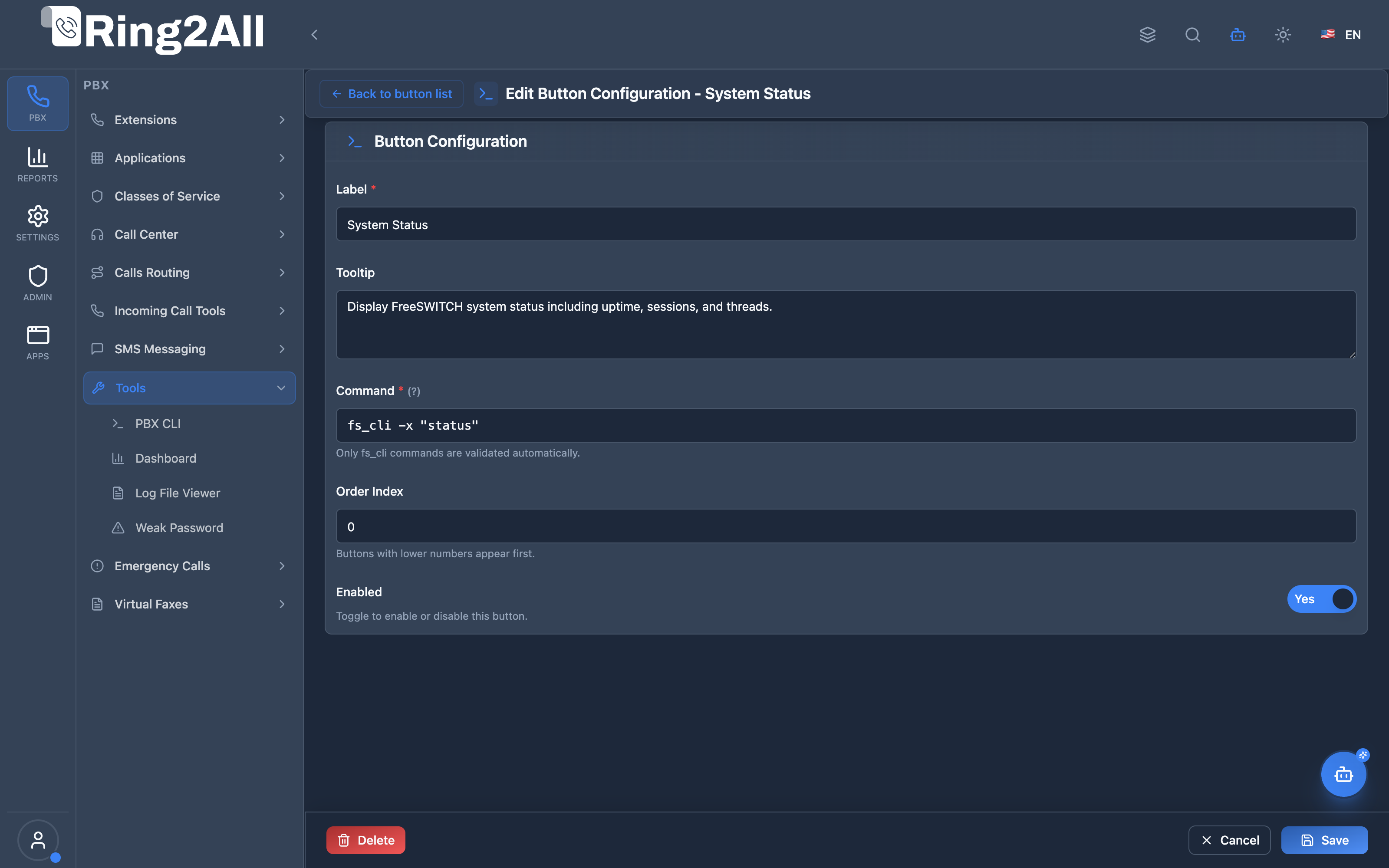PBX CLI Button Configuration Form