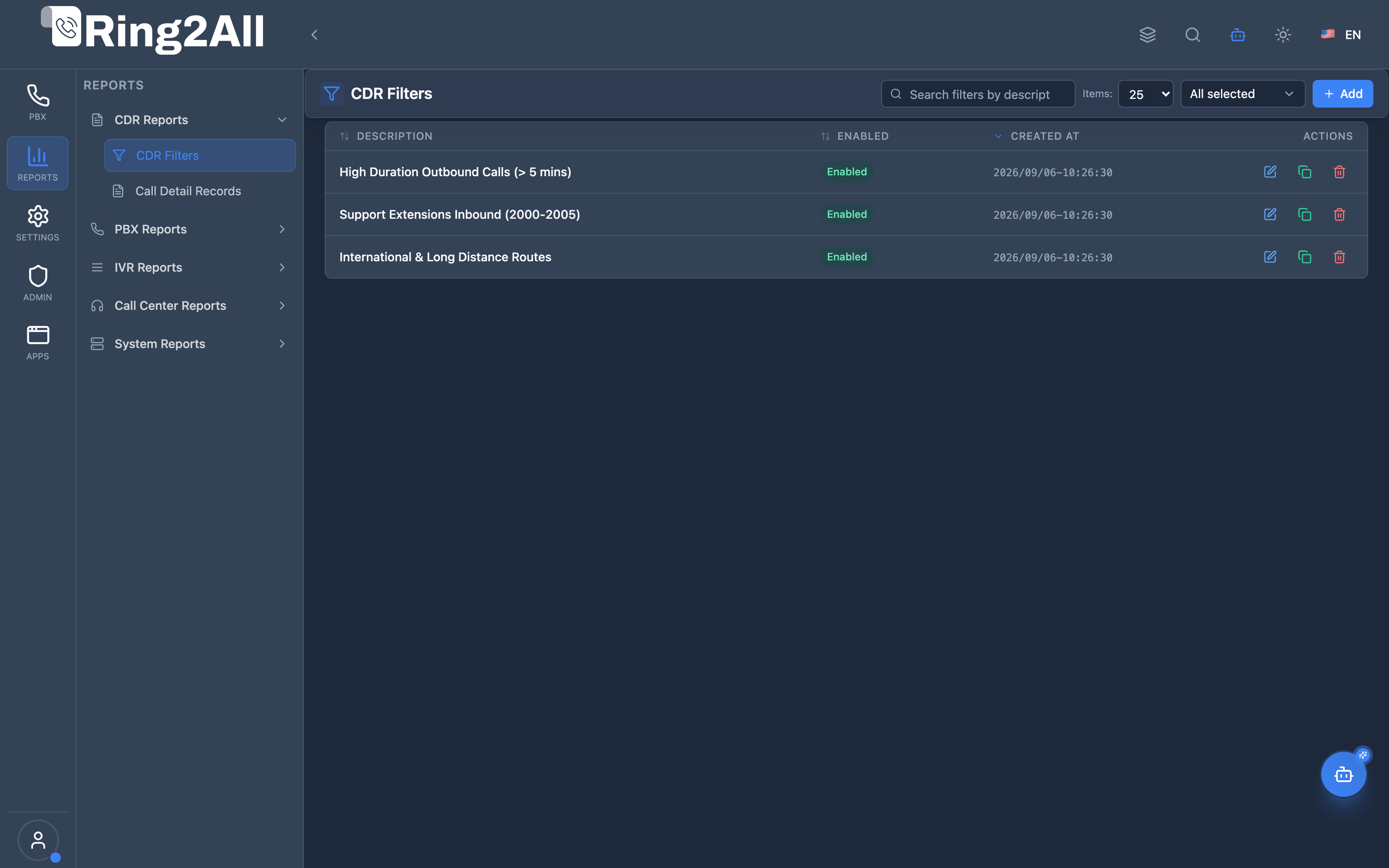 CDR Filters Management