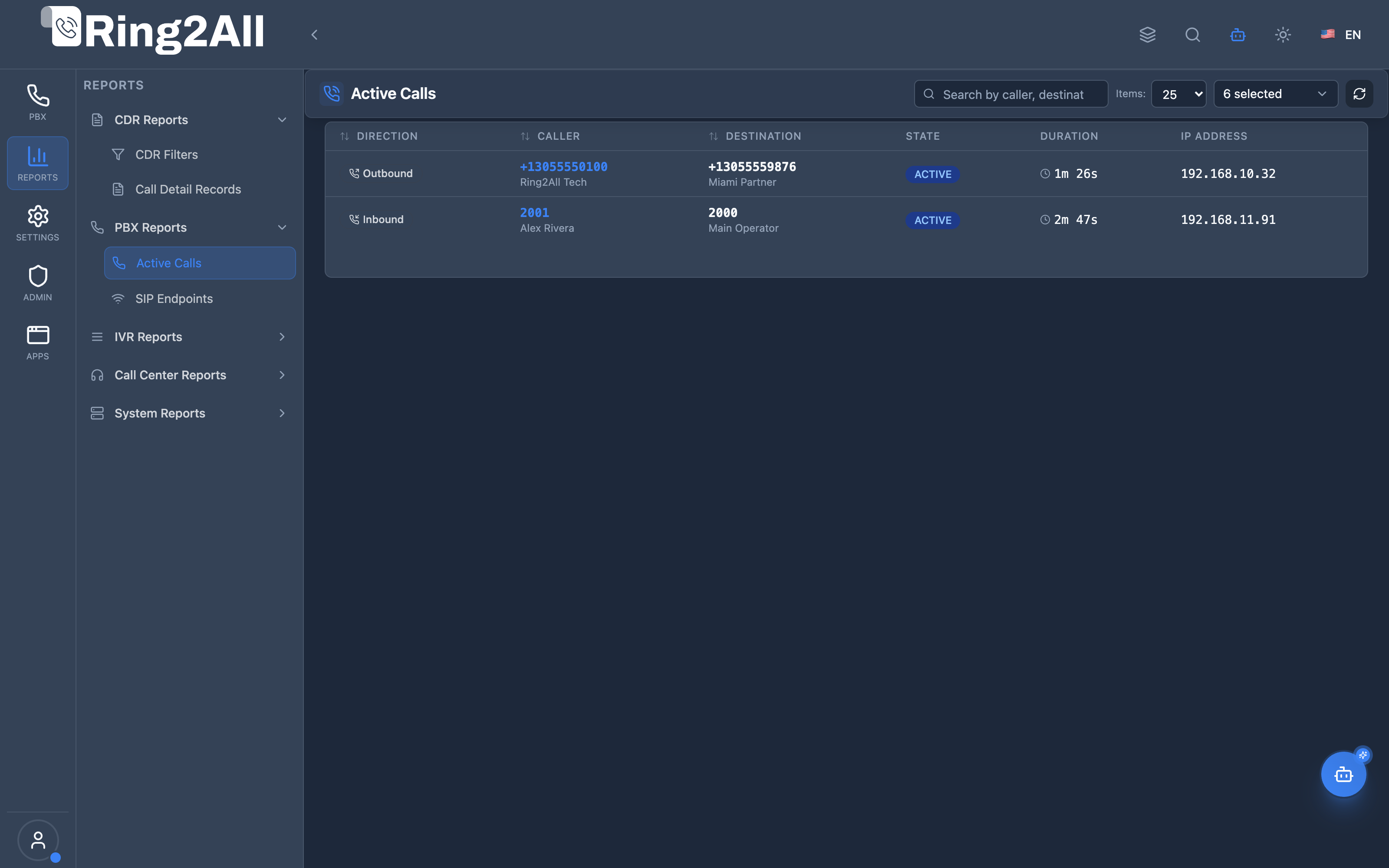 Active Calls Real-Time Monitor