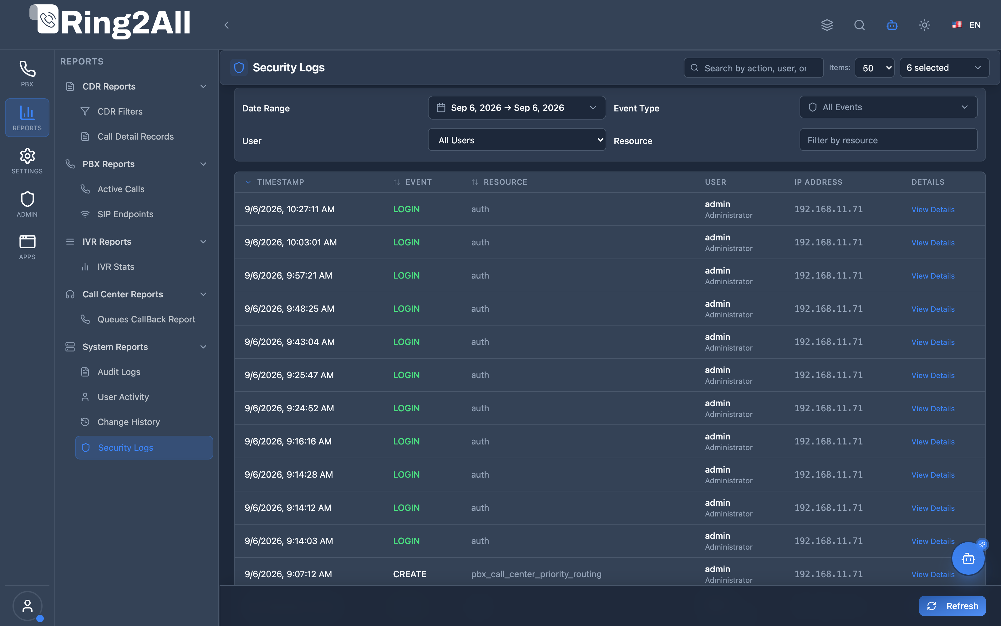 Security Logs Table