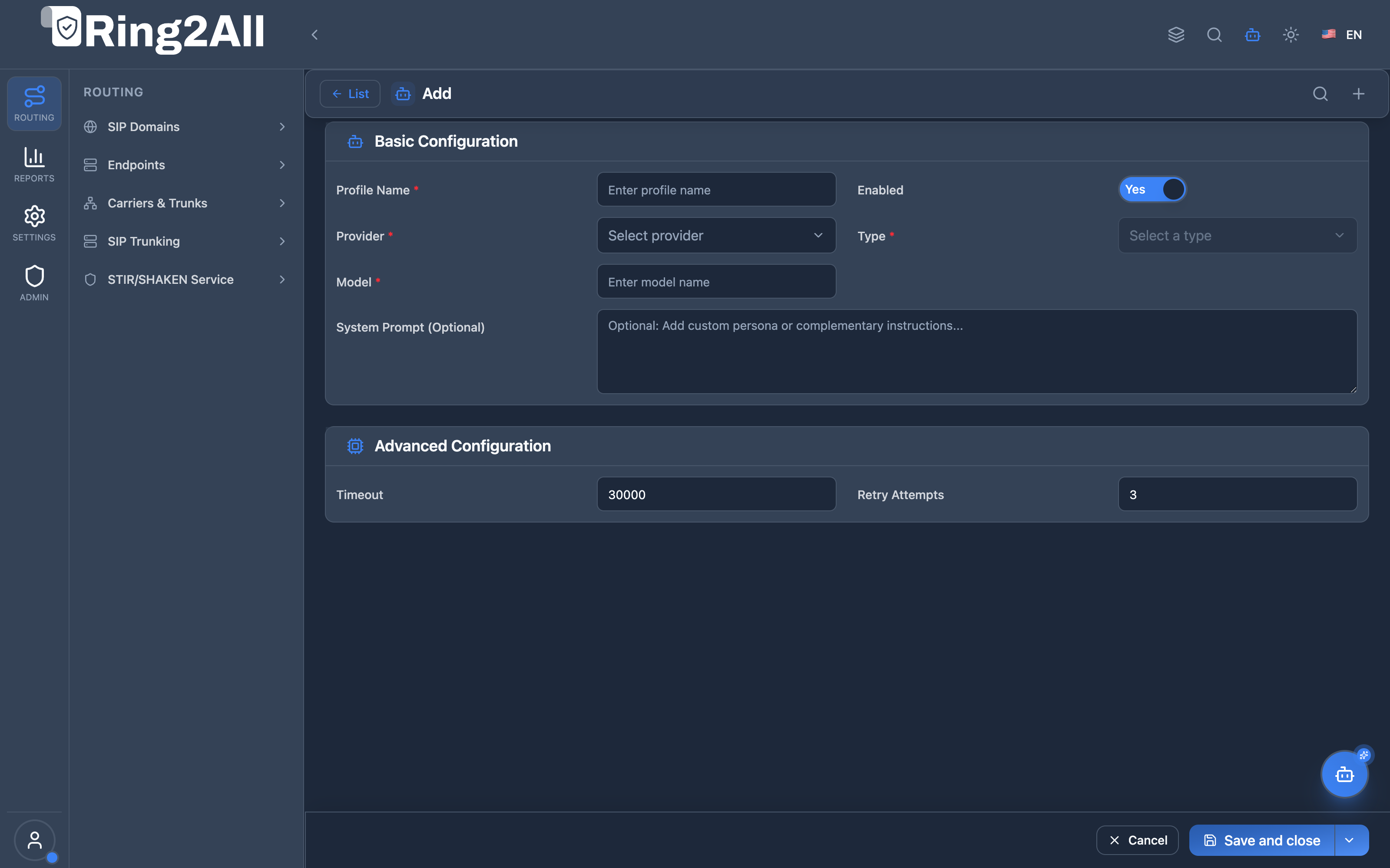 AI Profile Configuration Form