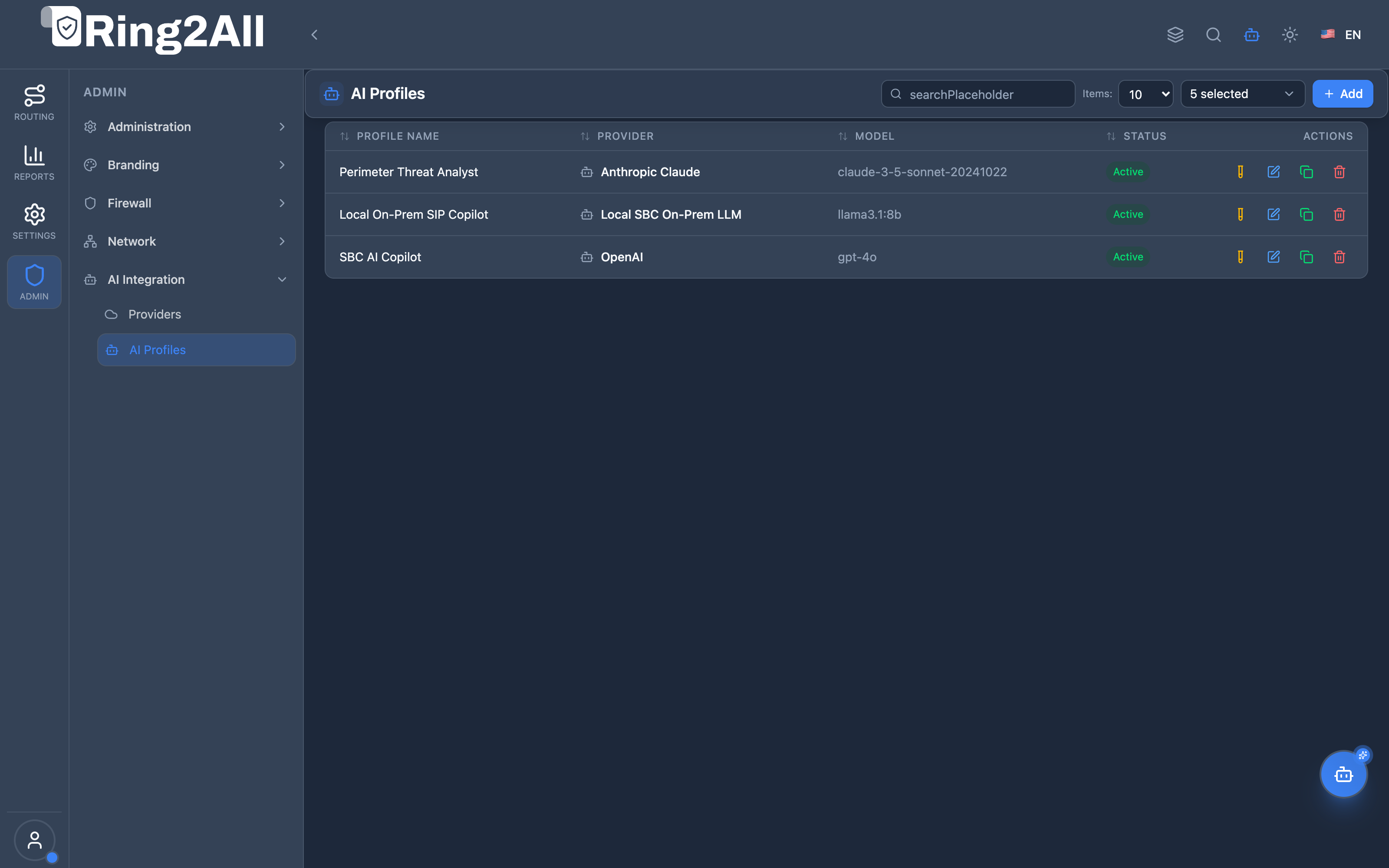 AI Profiles List View