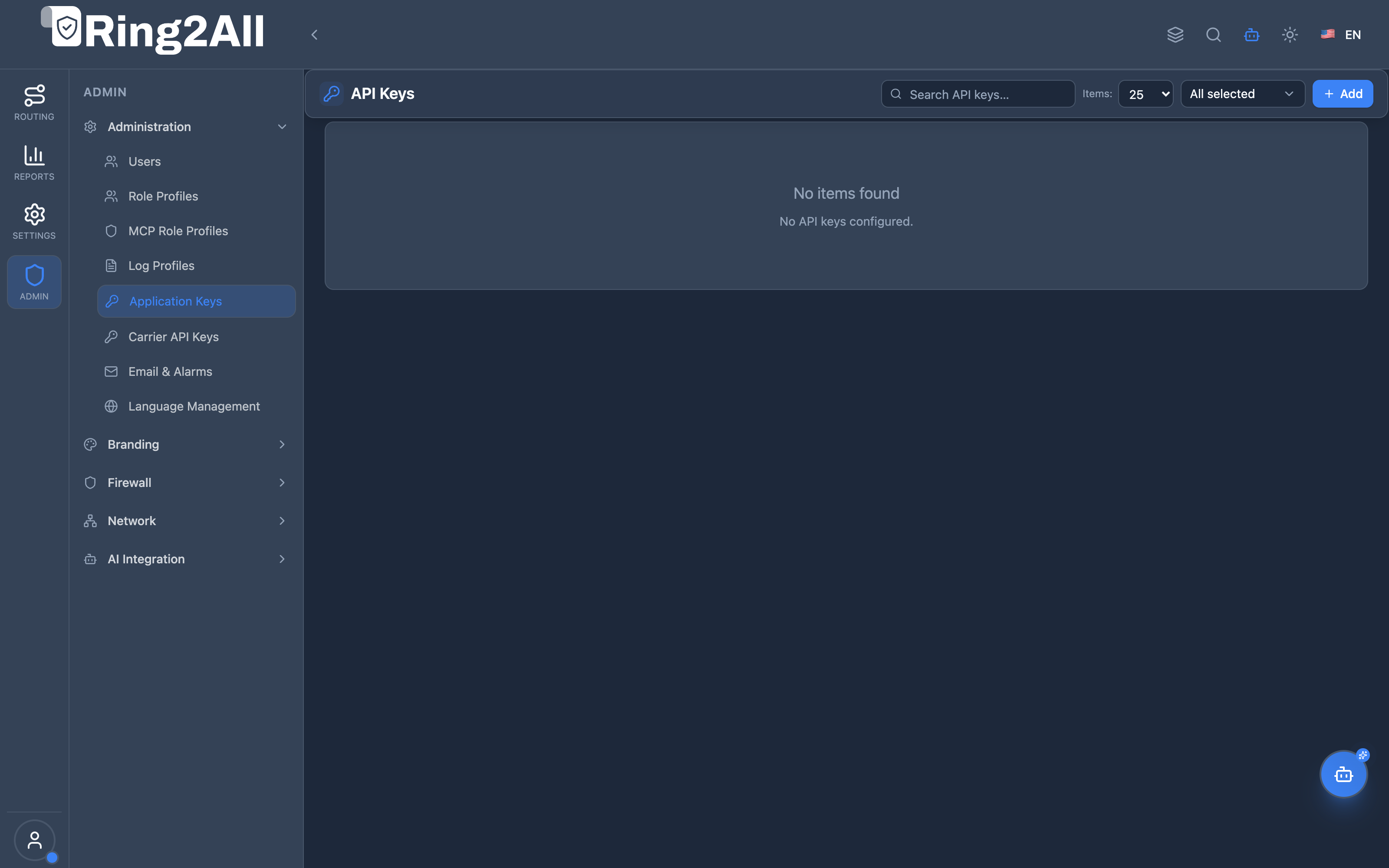 Application Keys List View
