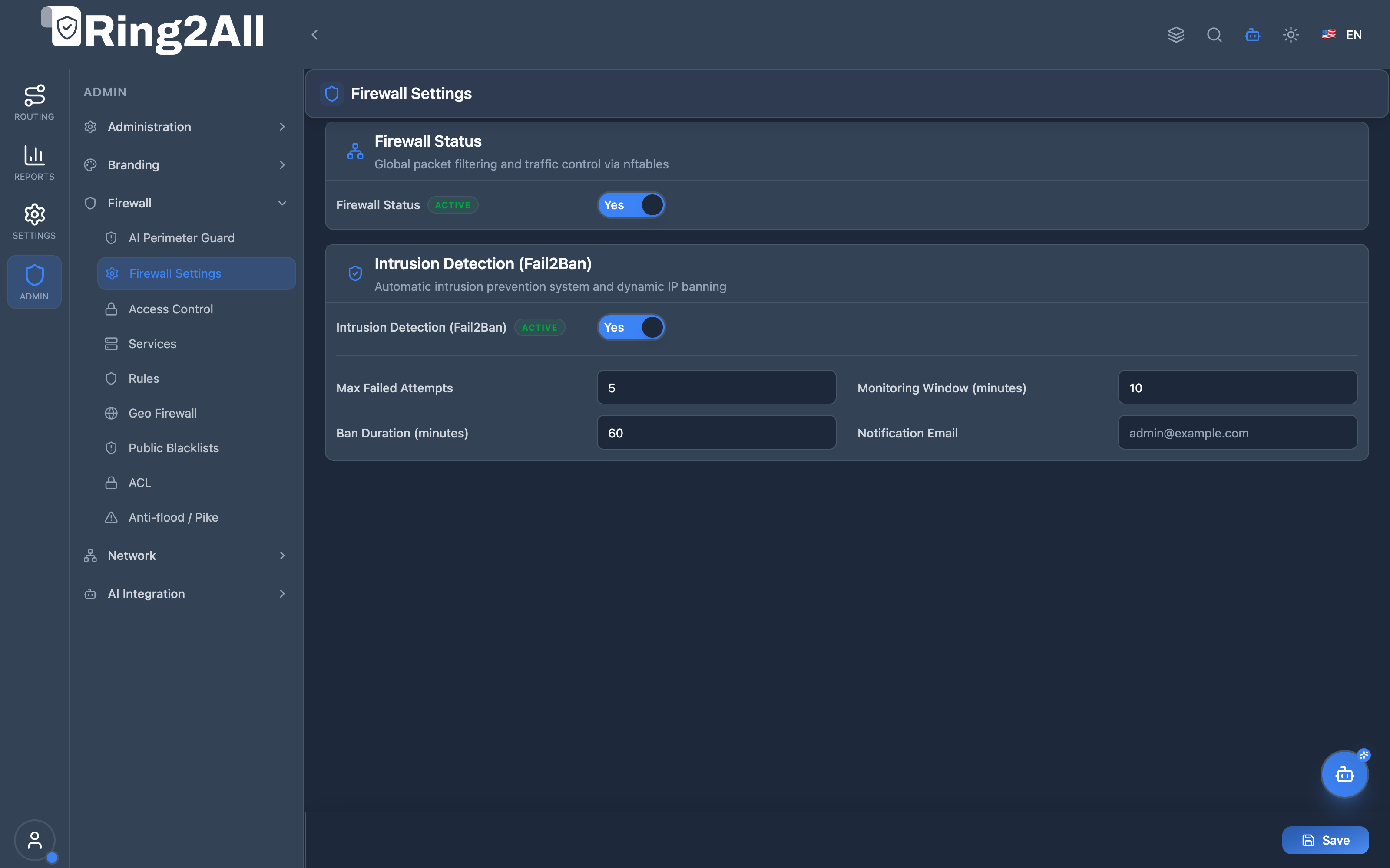 Firewall Settings View