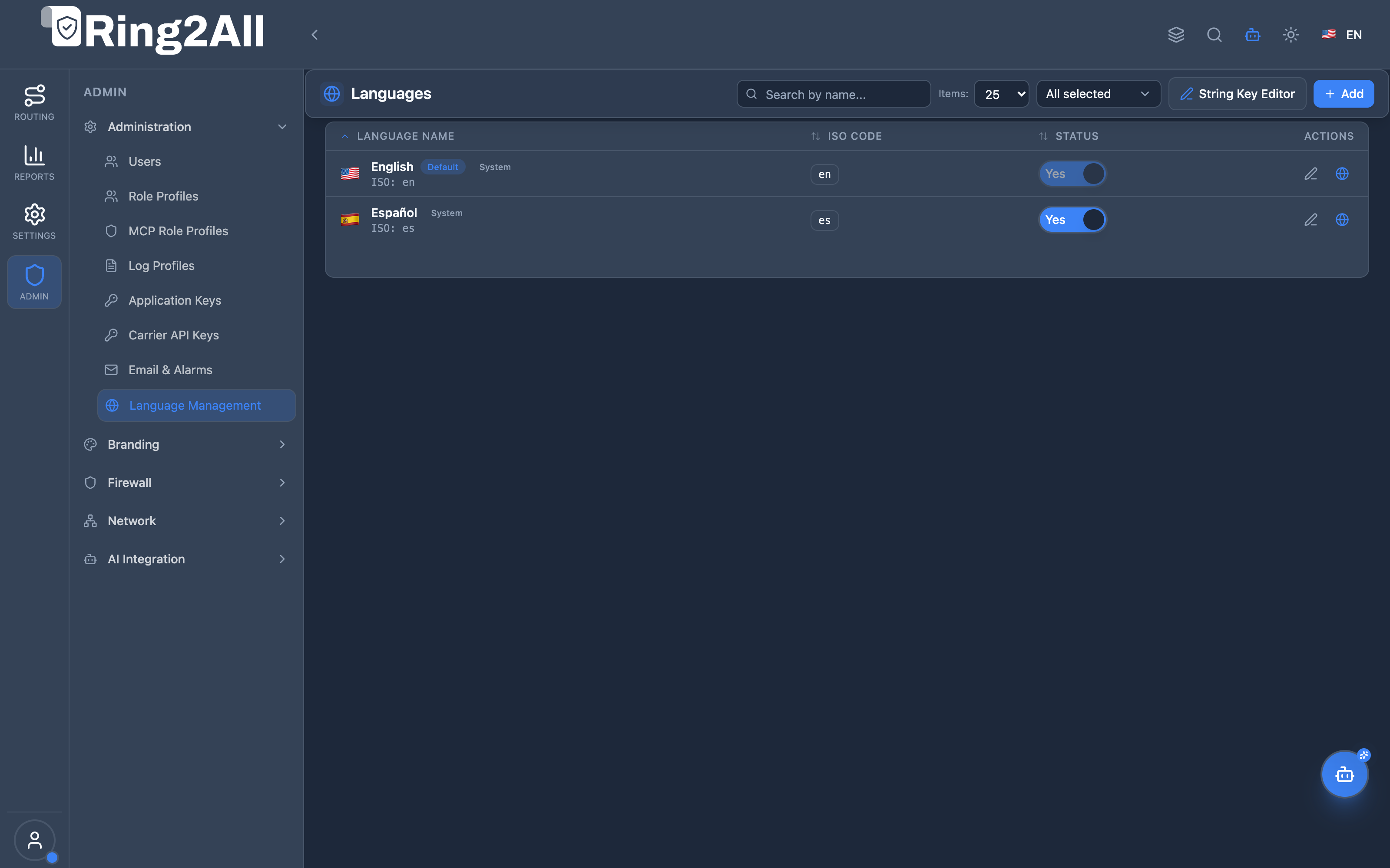 Language Management List View