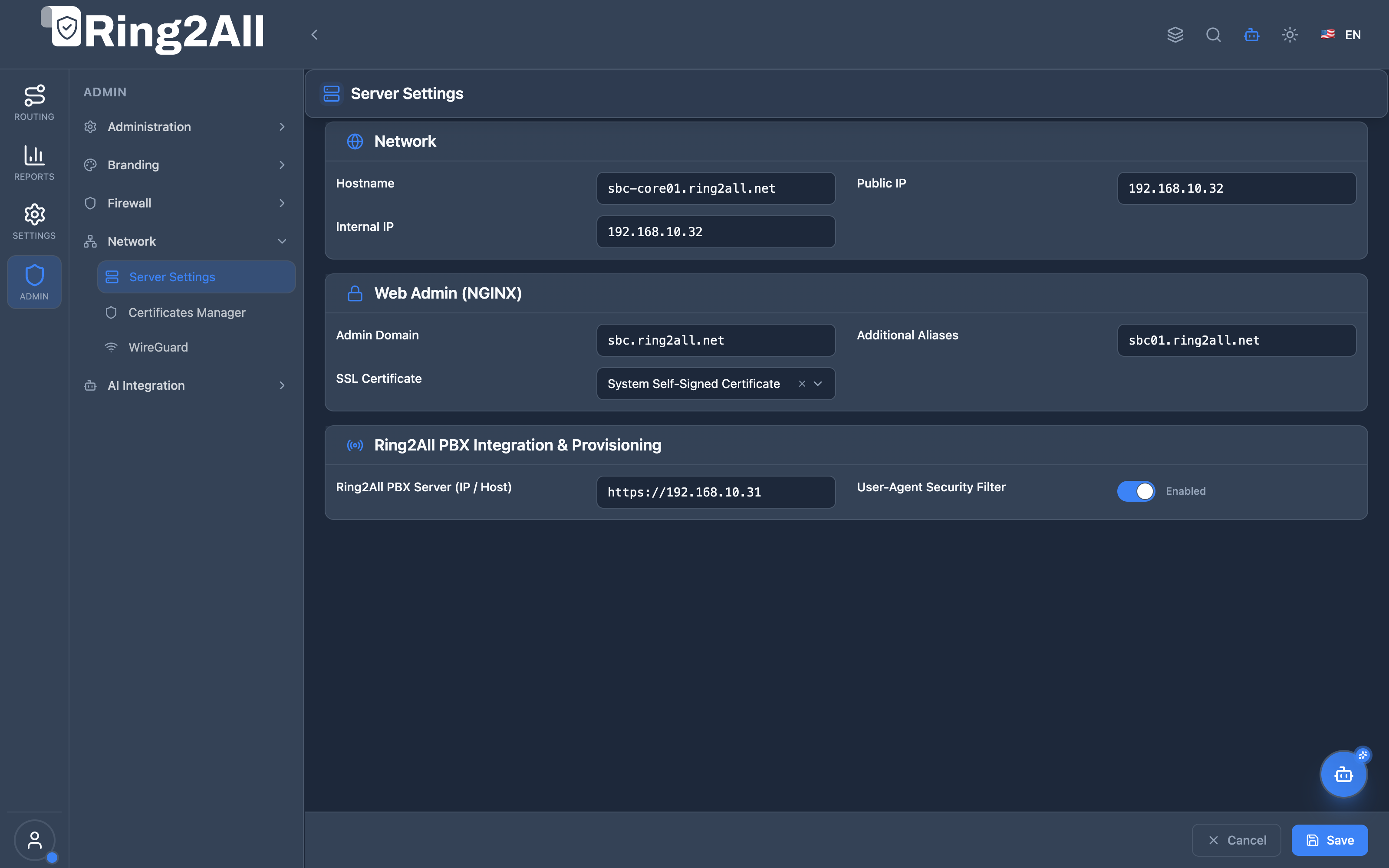 Server Settings View