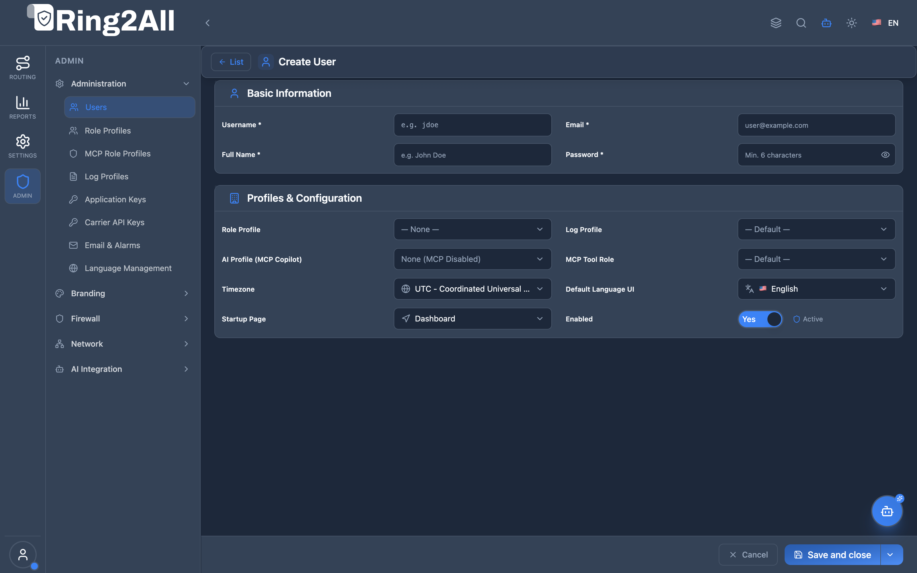 User Configuration Form