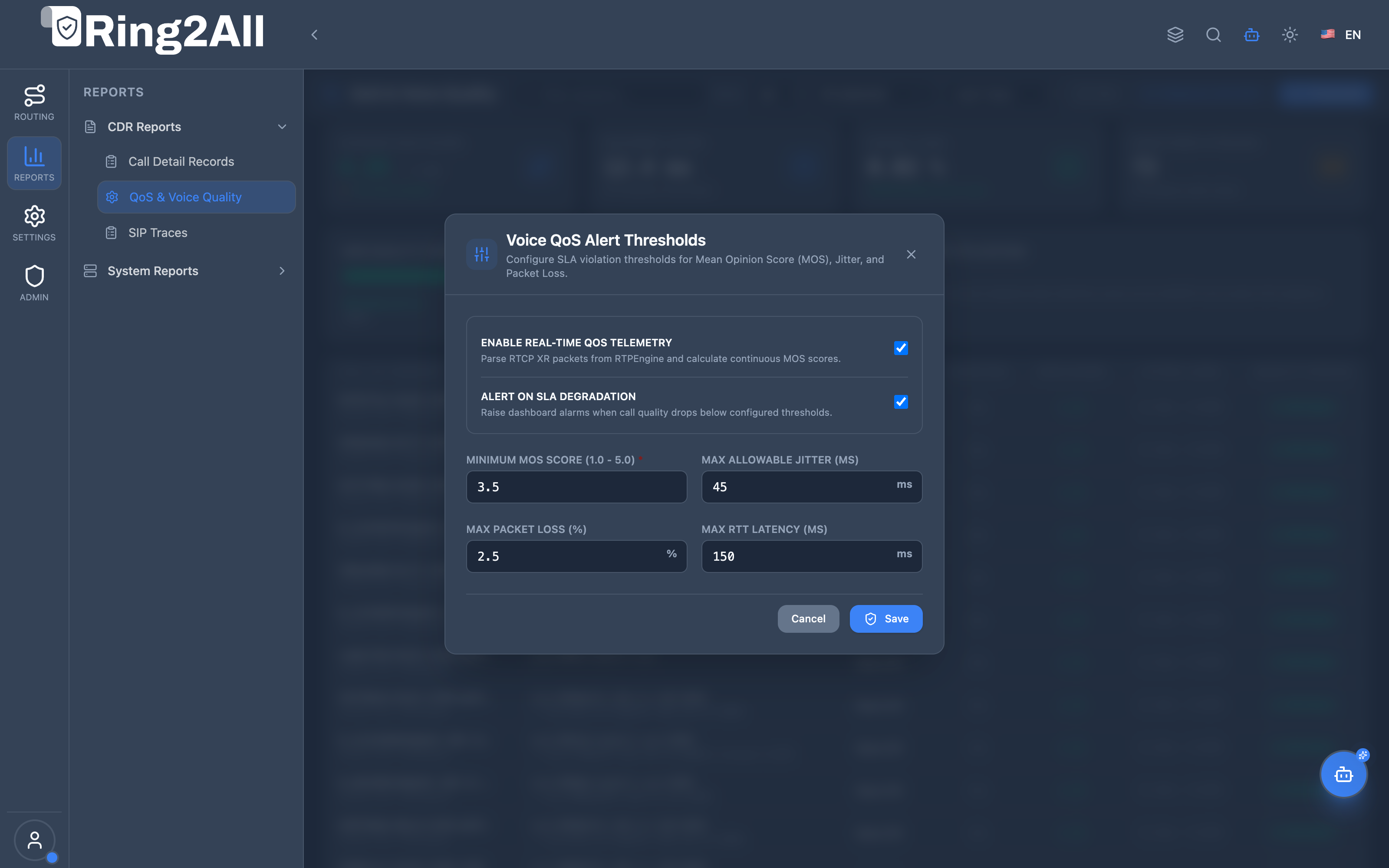 Voice QoS Alert Thresholds Configuration
