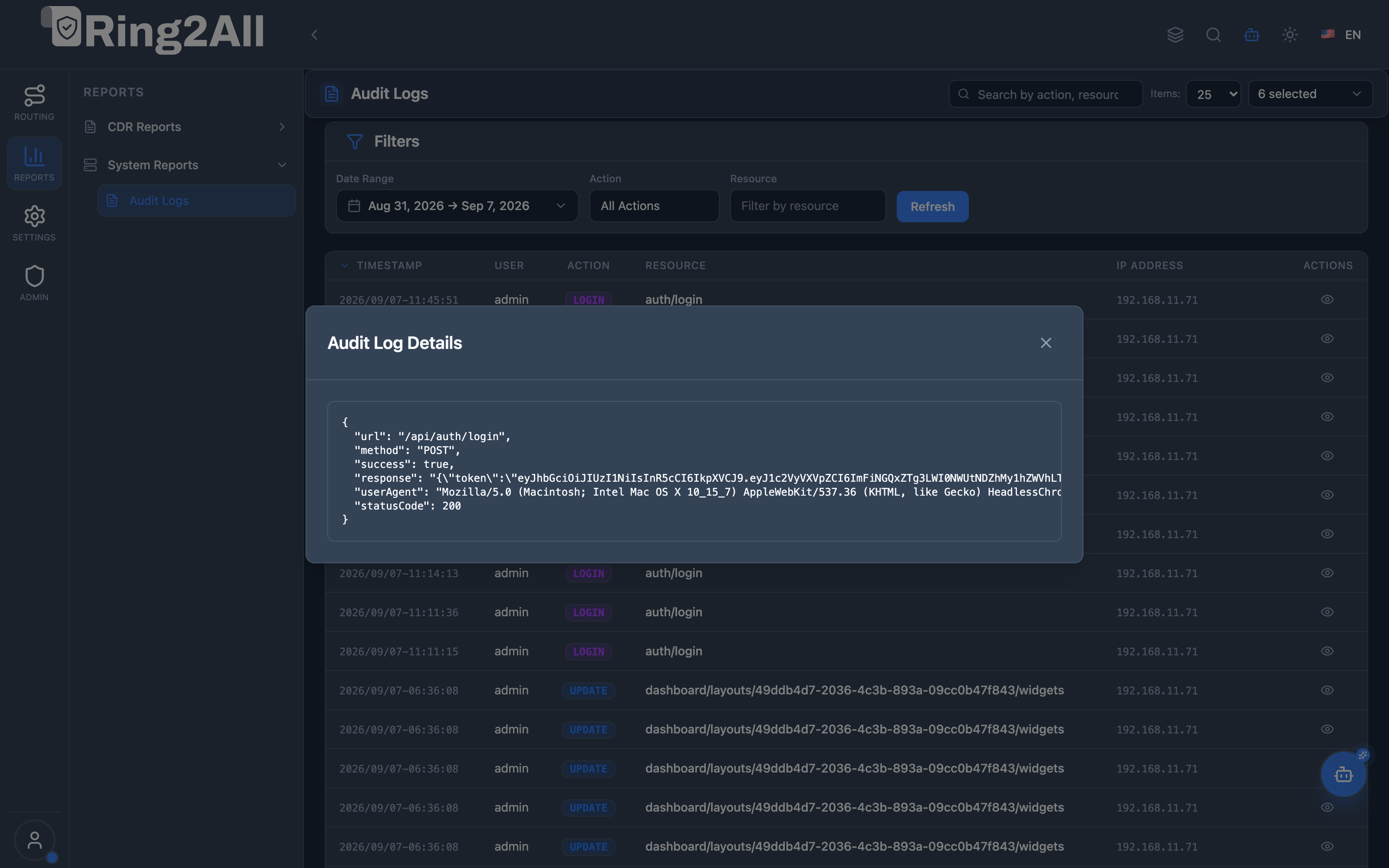 Audit Log Forensic JSON Detail Modal