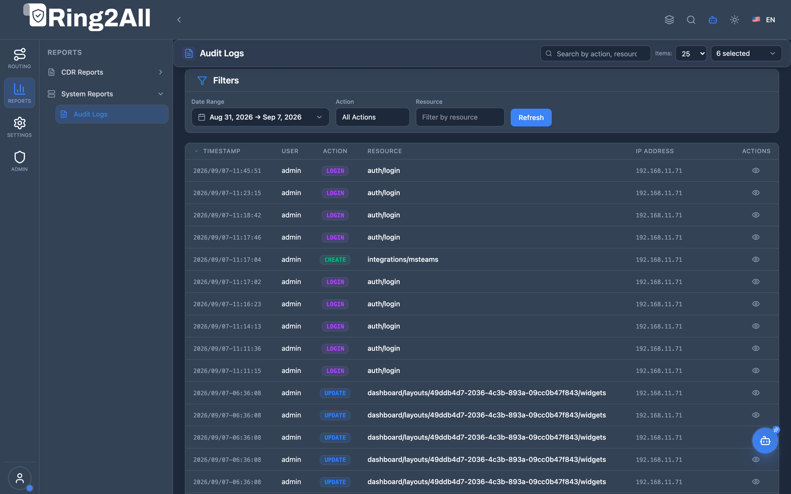 System Audit Logs Ledger View
