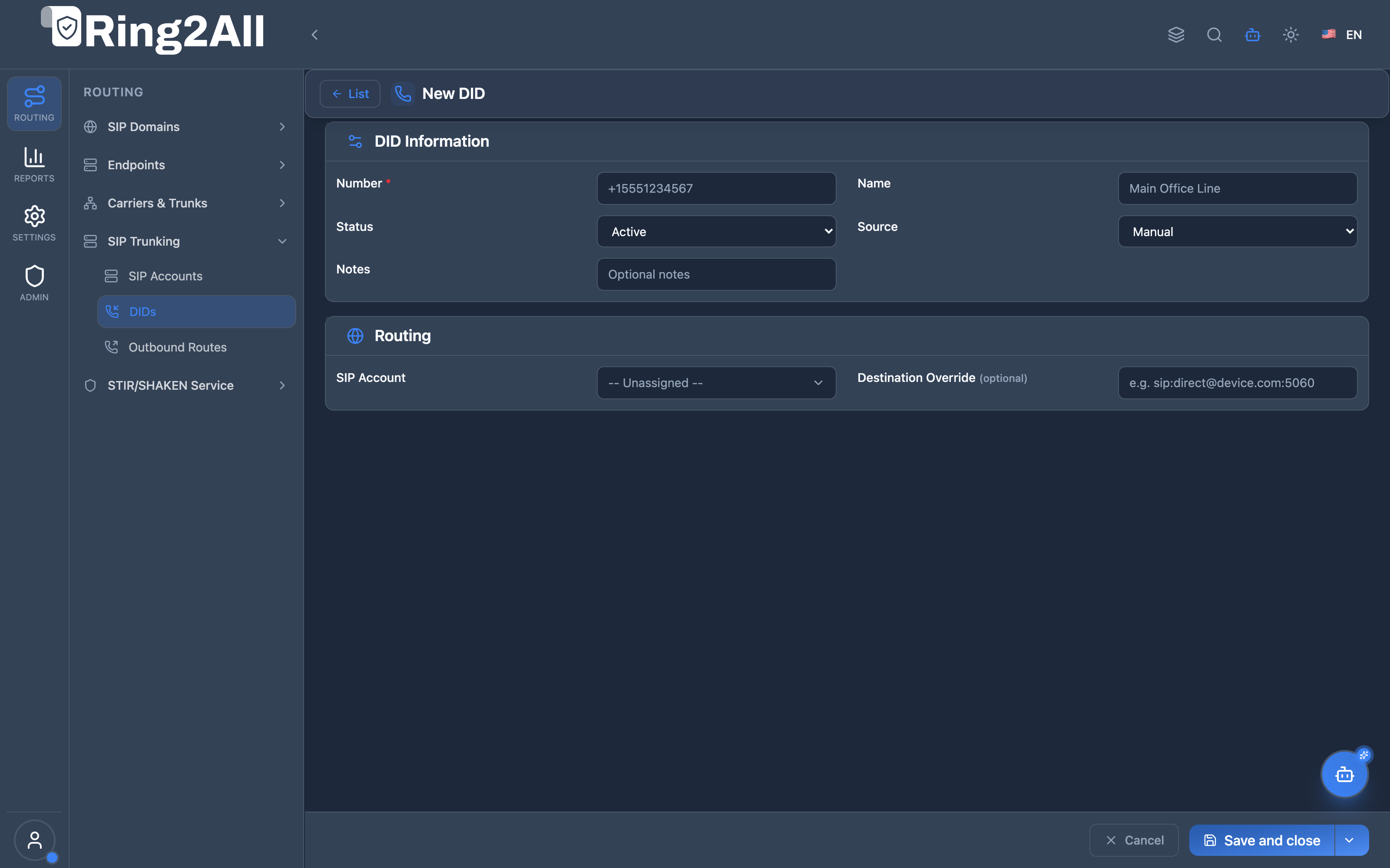 DID Configuration Form