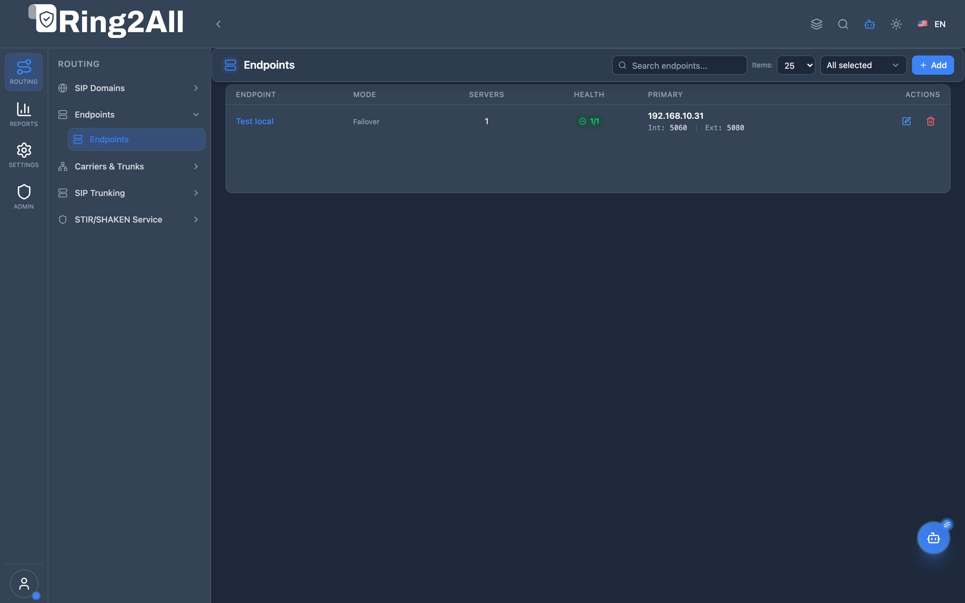 Endpoints List View