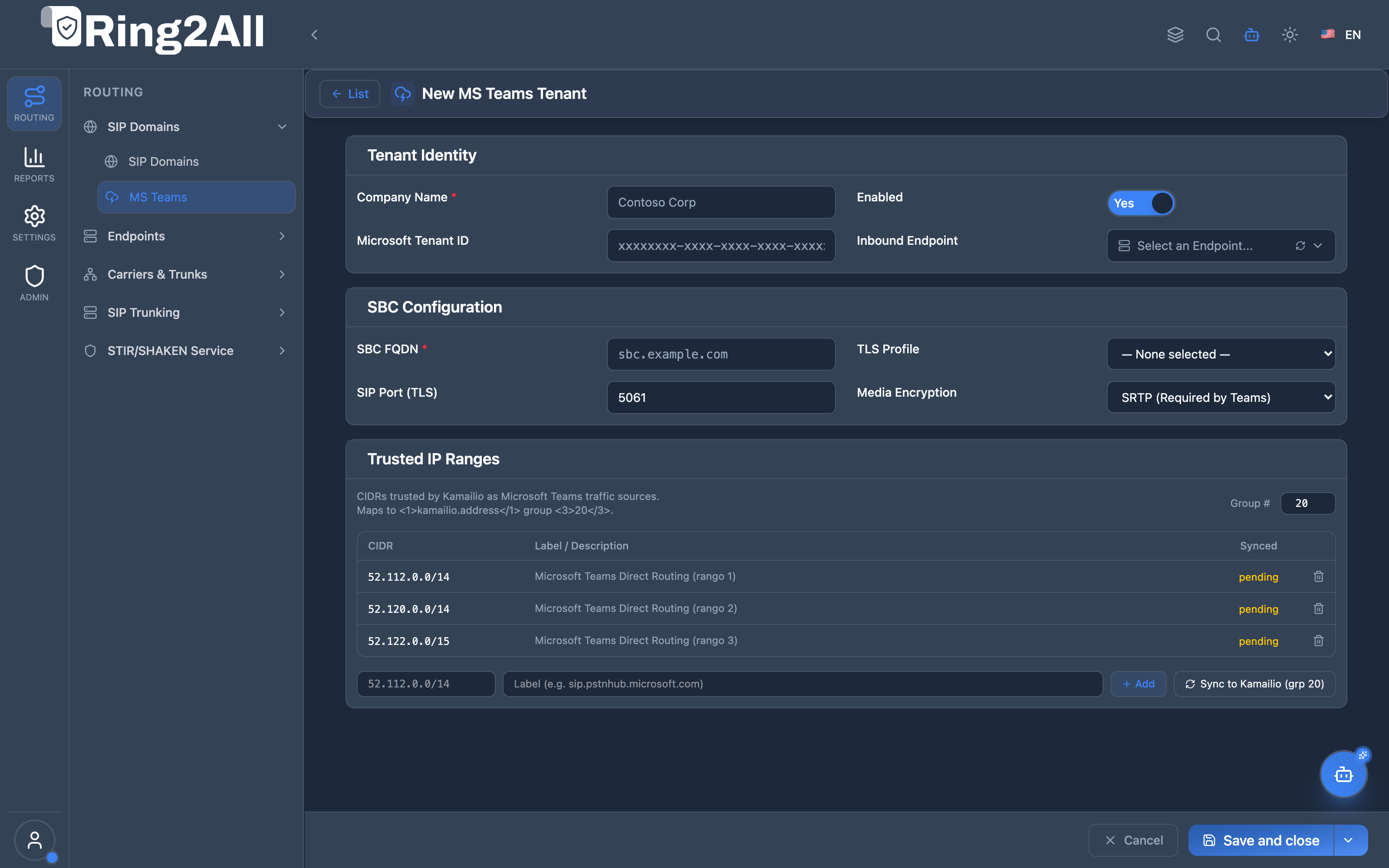 MS Teams Direct Routing Form