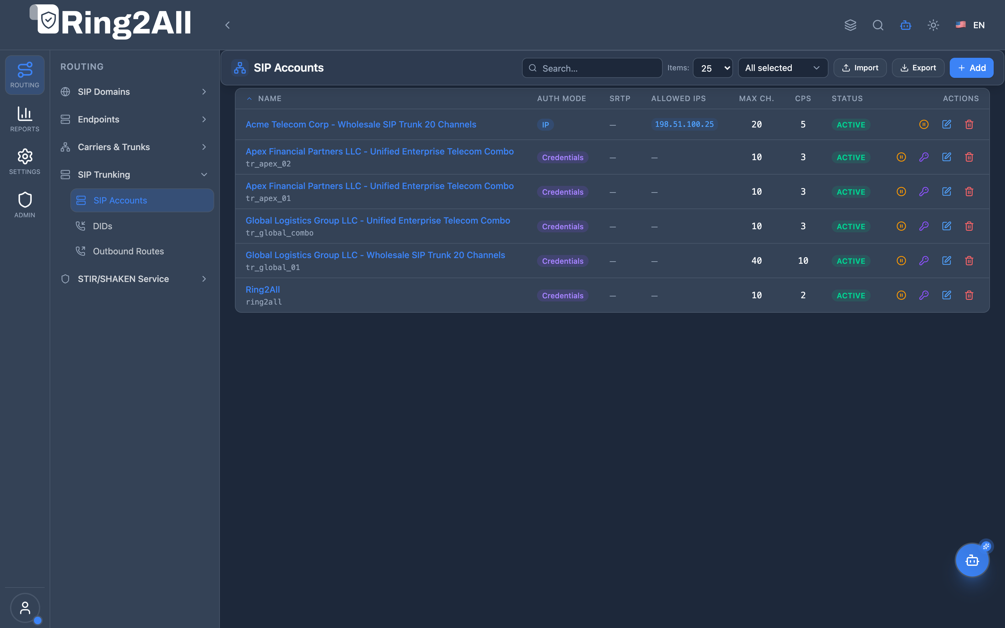 SIP Accounts List