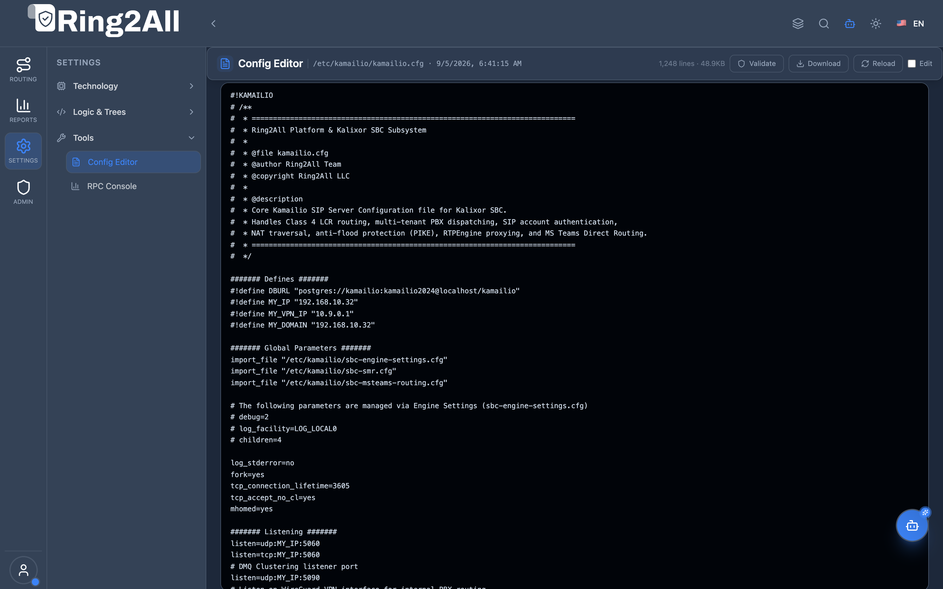 Config Editor Live Interface