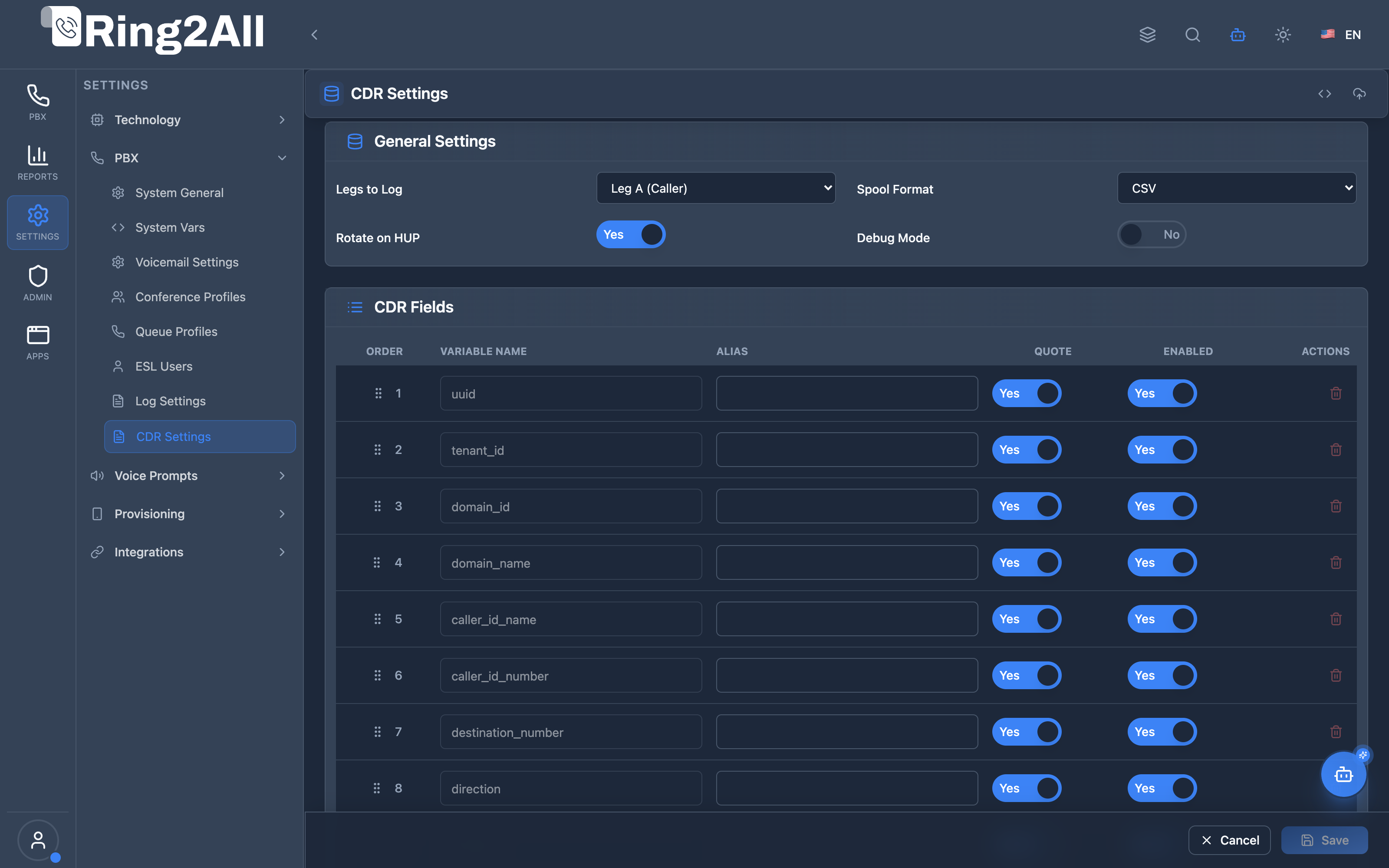 CDR Settings Form
