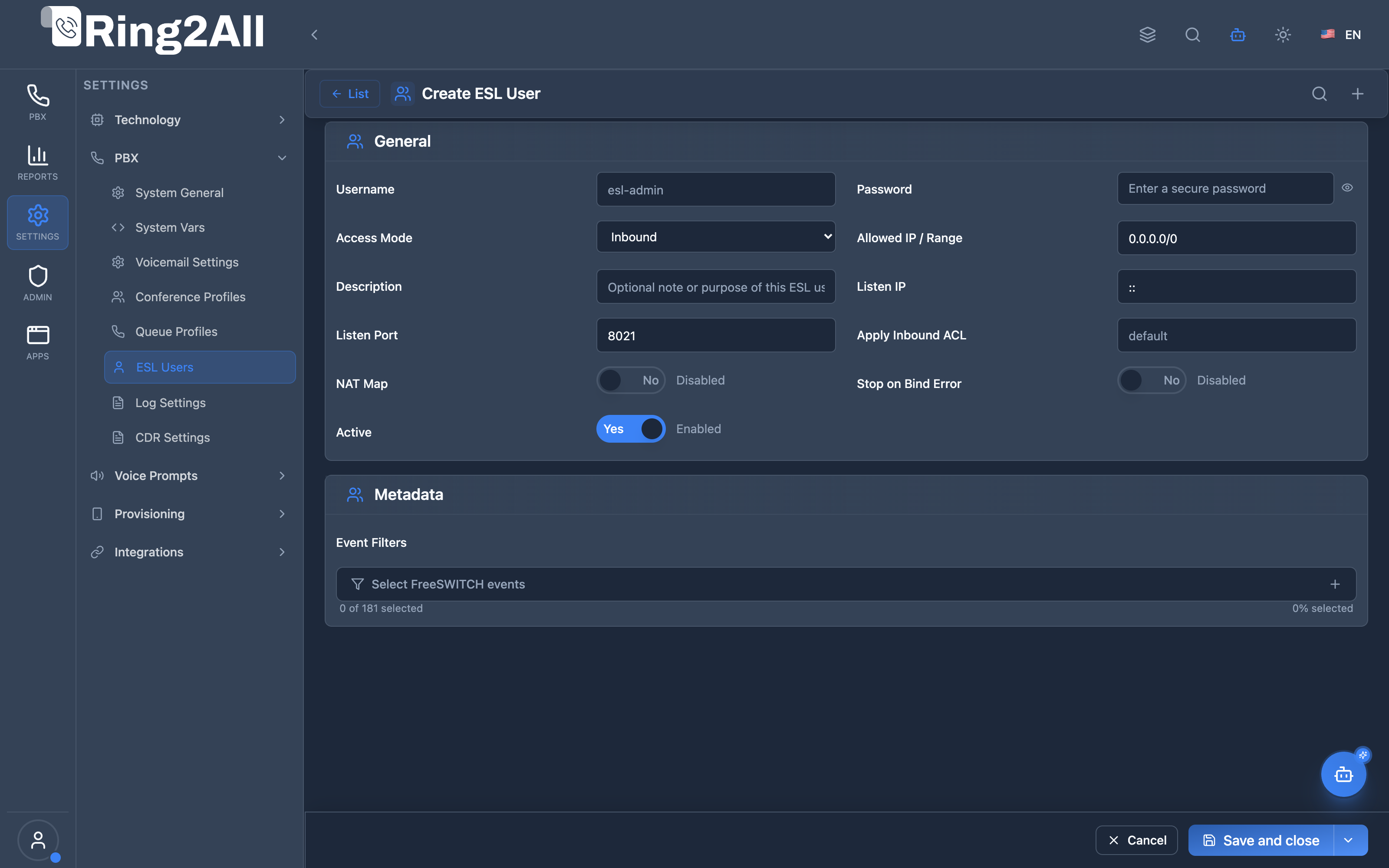 ESL User Form