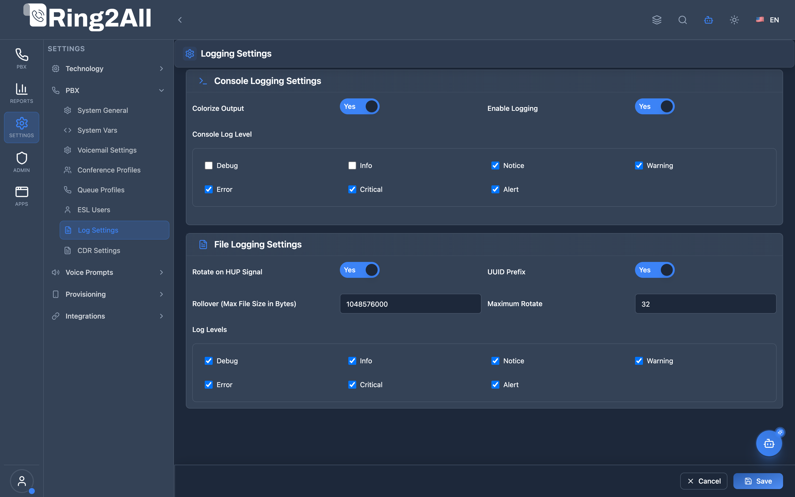 Logging Settings Form