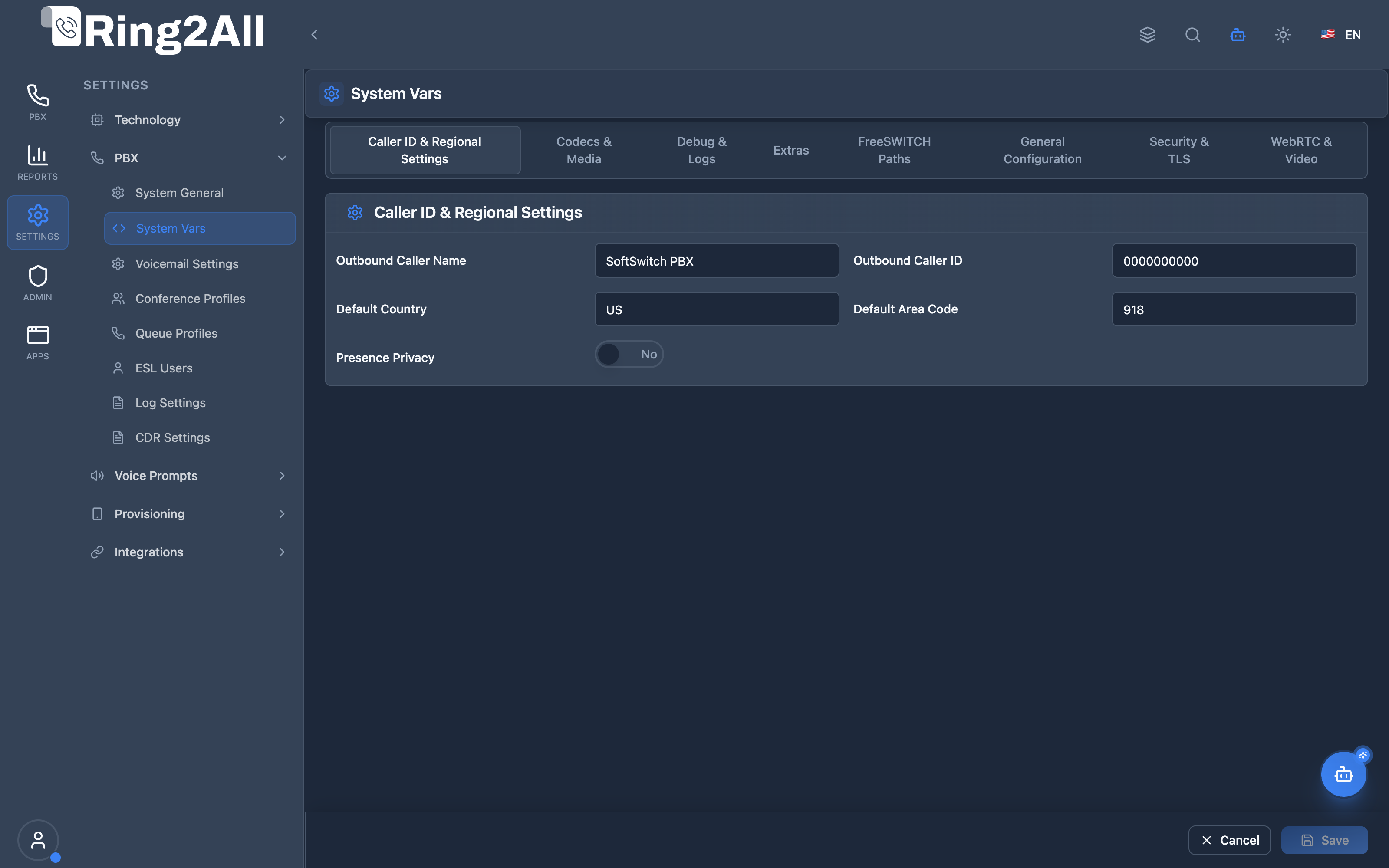 System Vars Form