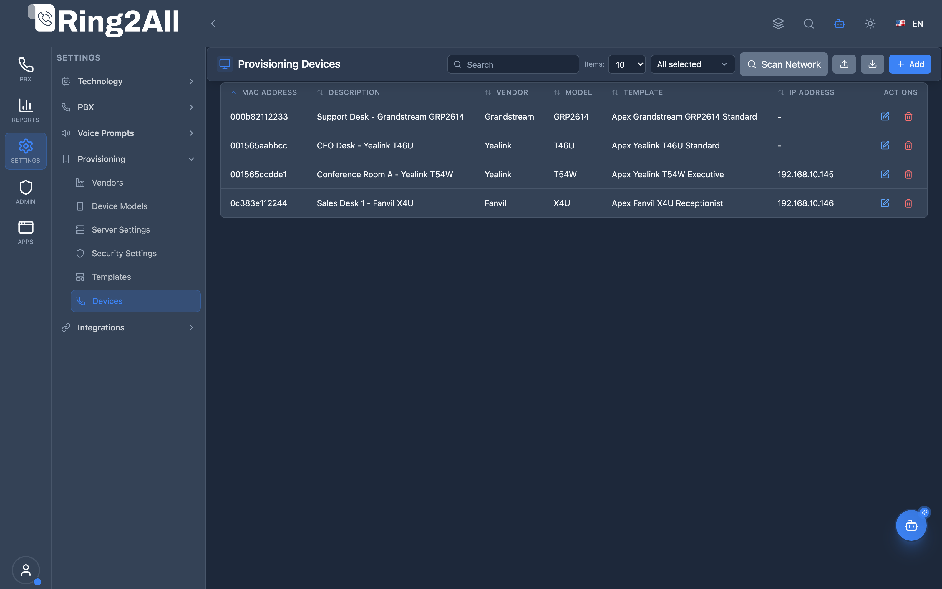 Provisioning Devices List