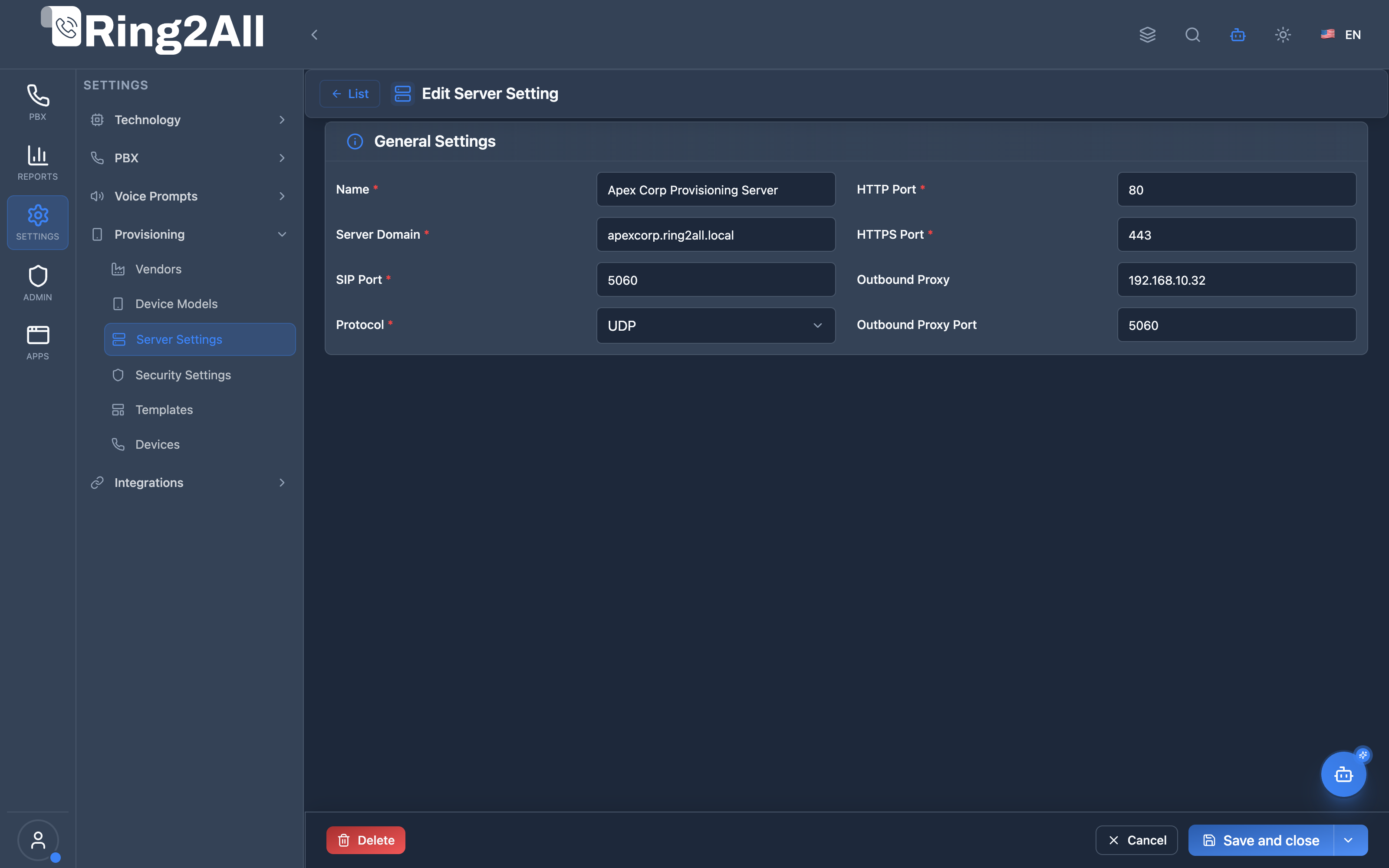 Server Settings Form
