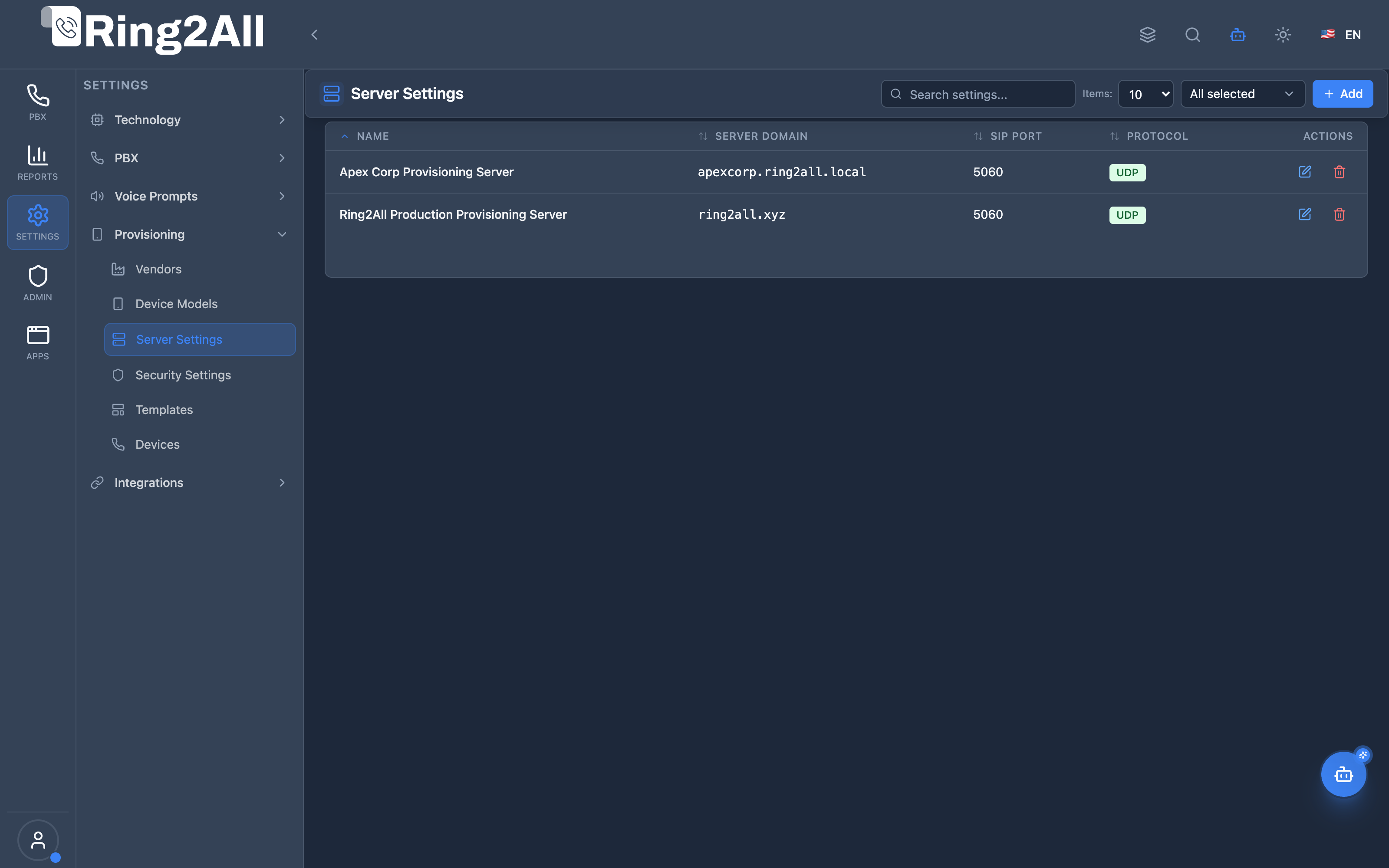 Server Settings List