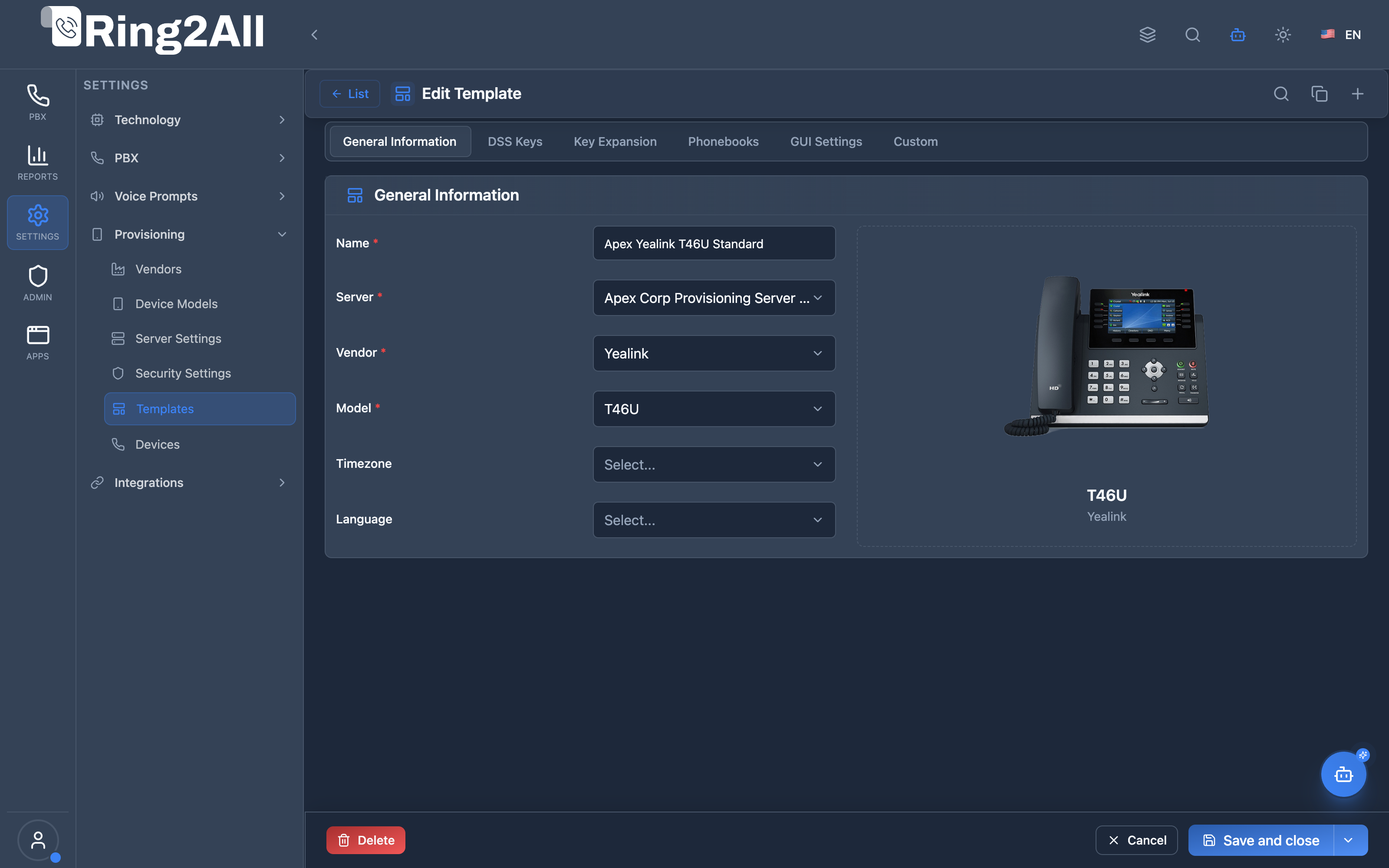 Provisioning Template Form