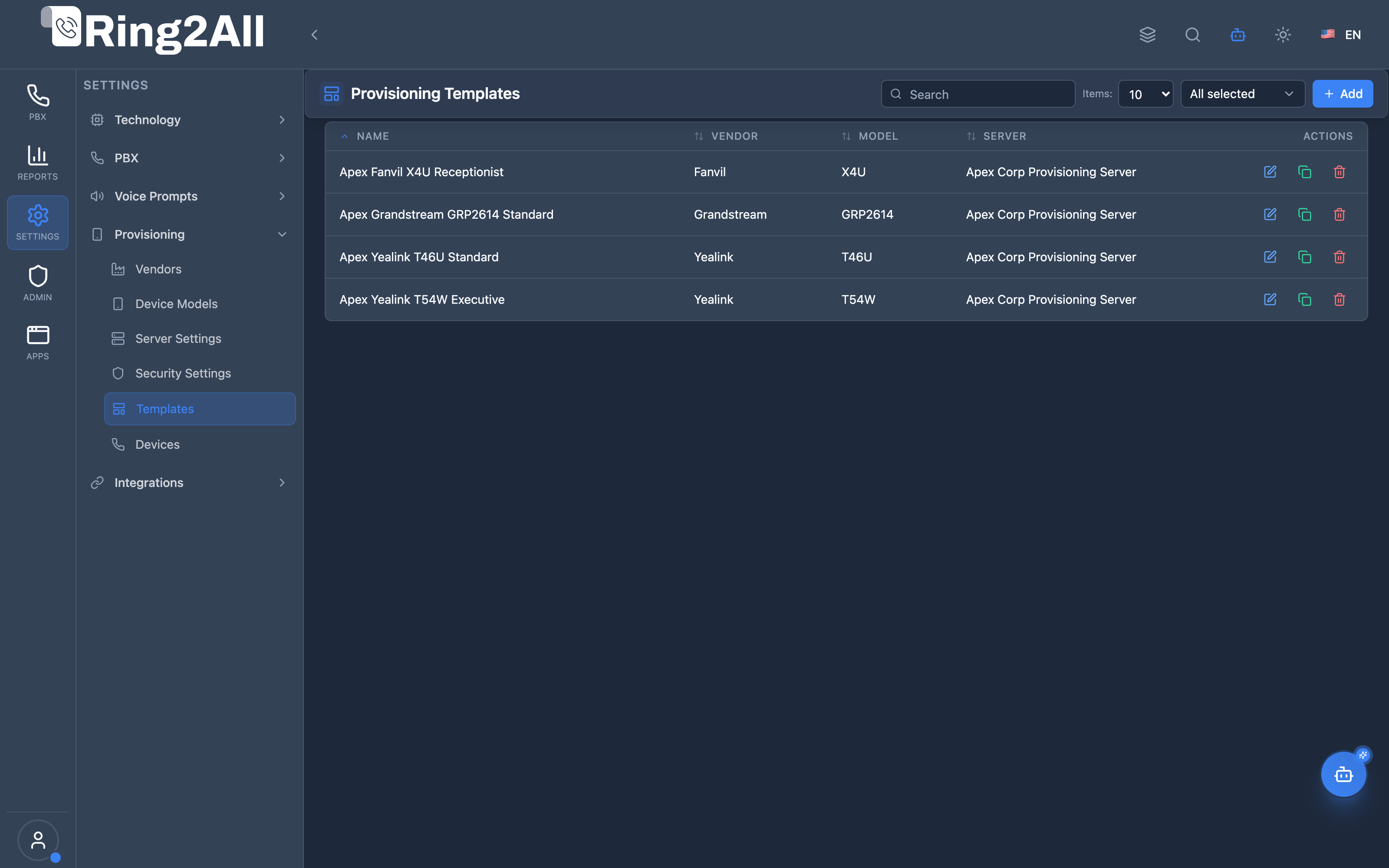 Provisioning Templates List