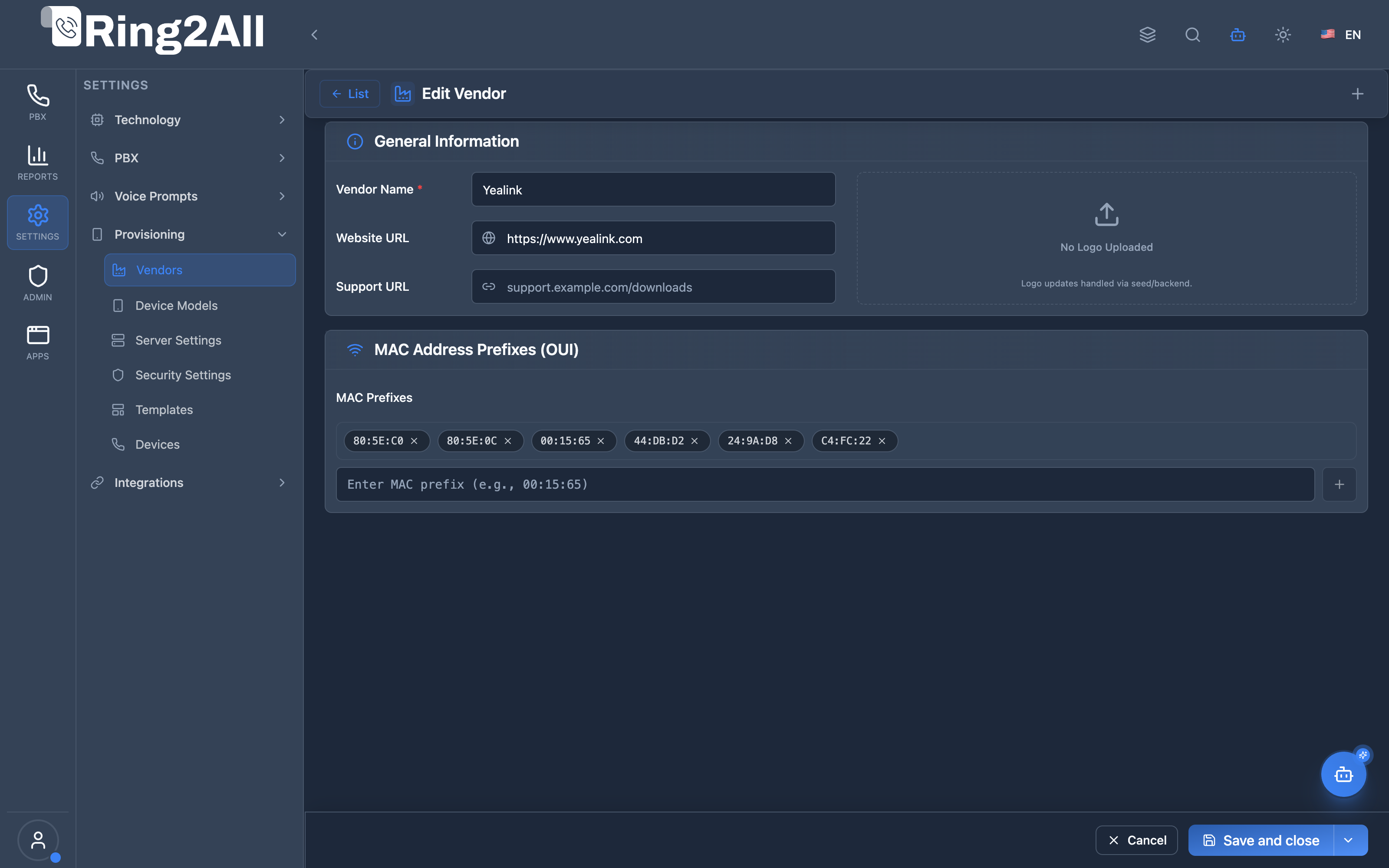 Provisioning Vendor Form