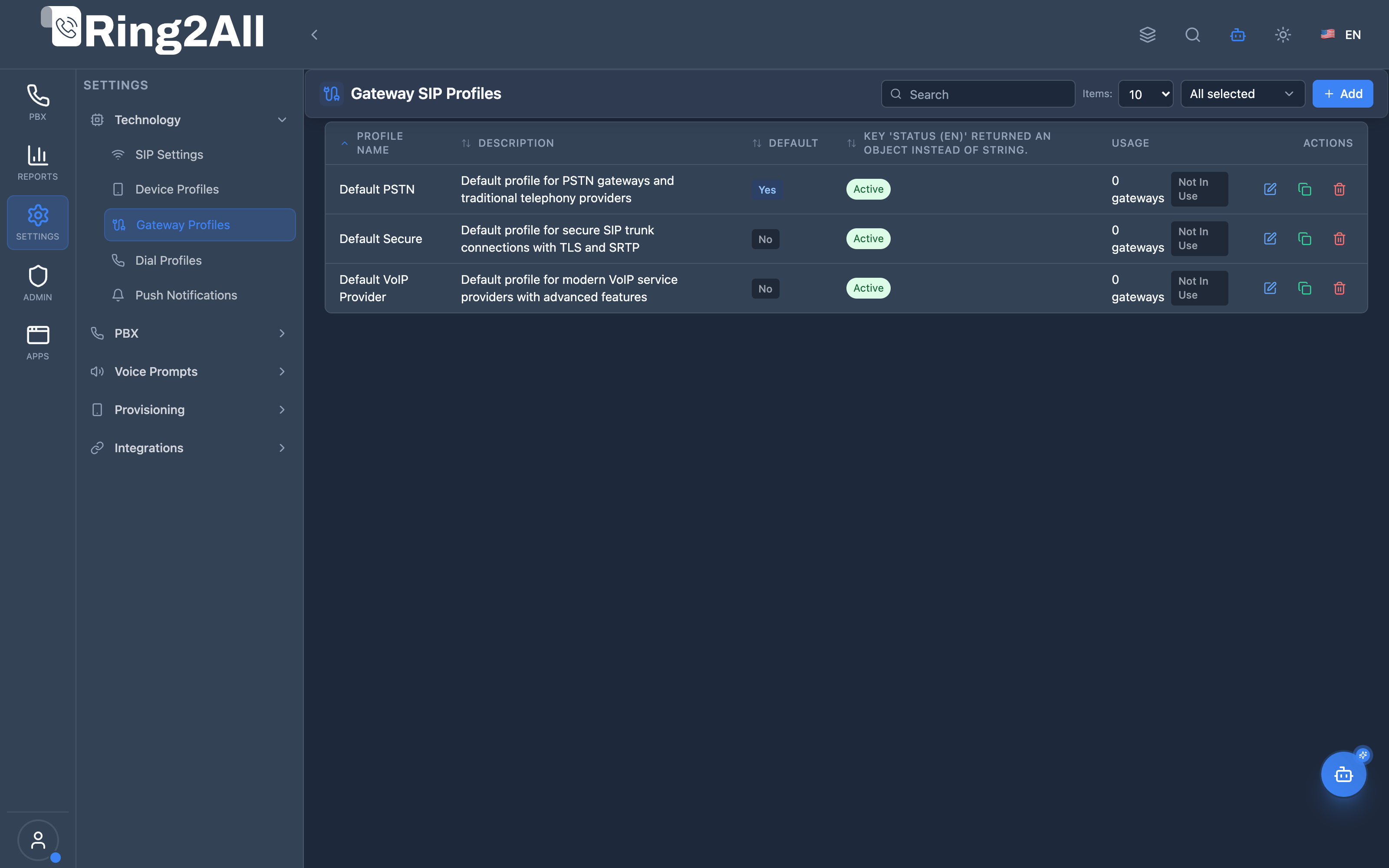 Gateway Profiles List