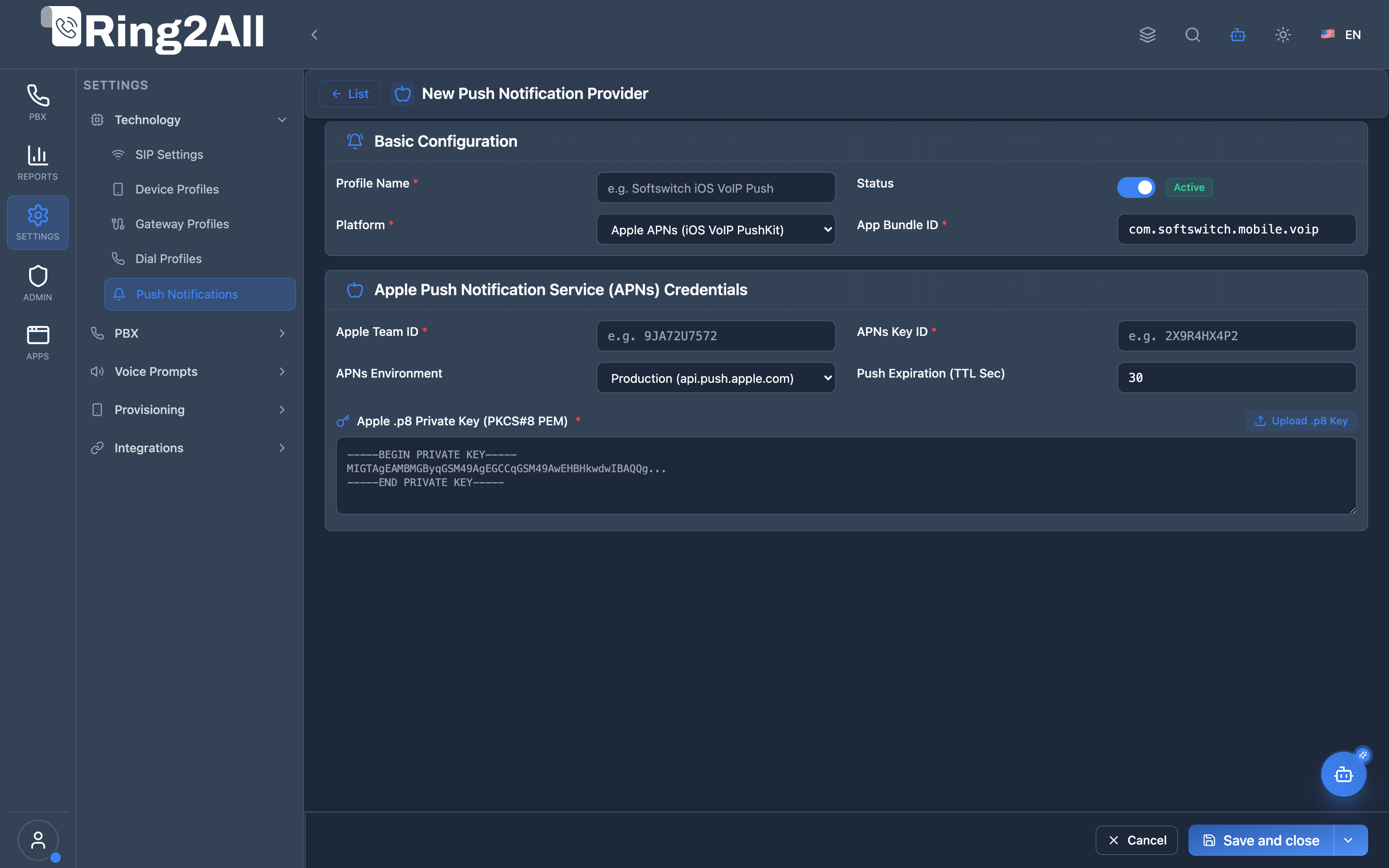 Push Notification Form