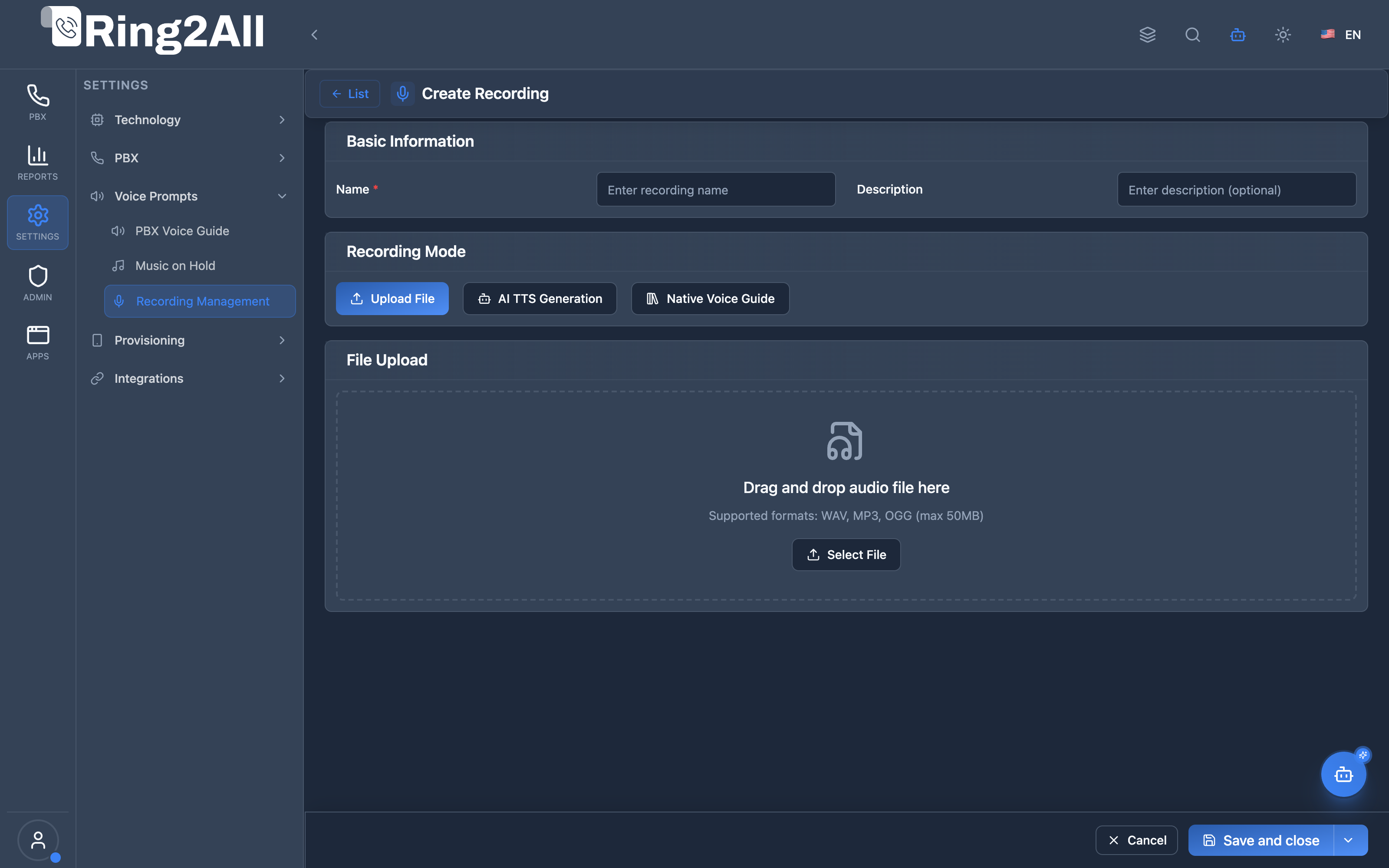 Recording Management Form