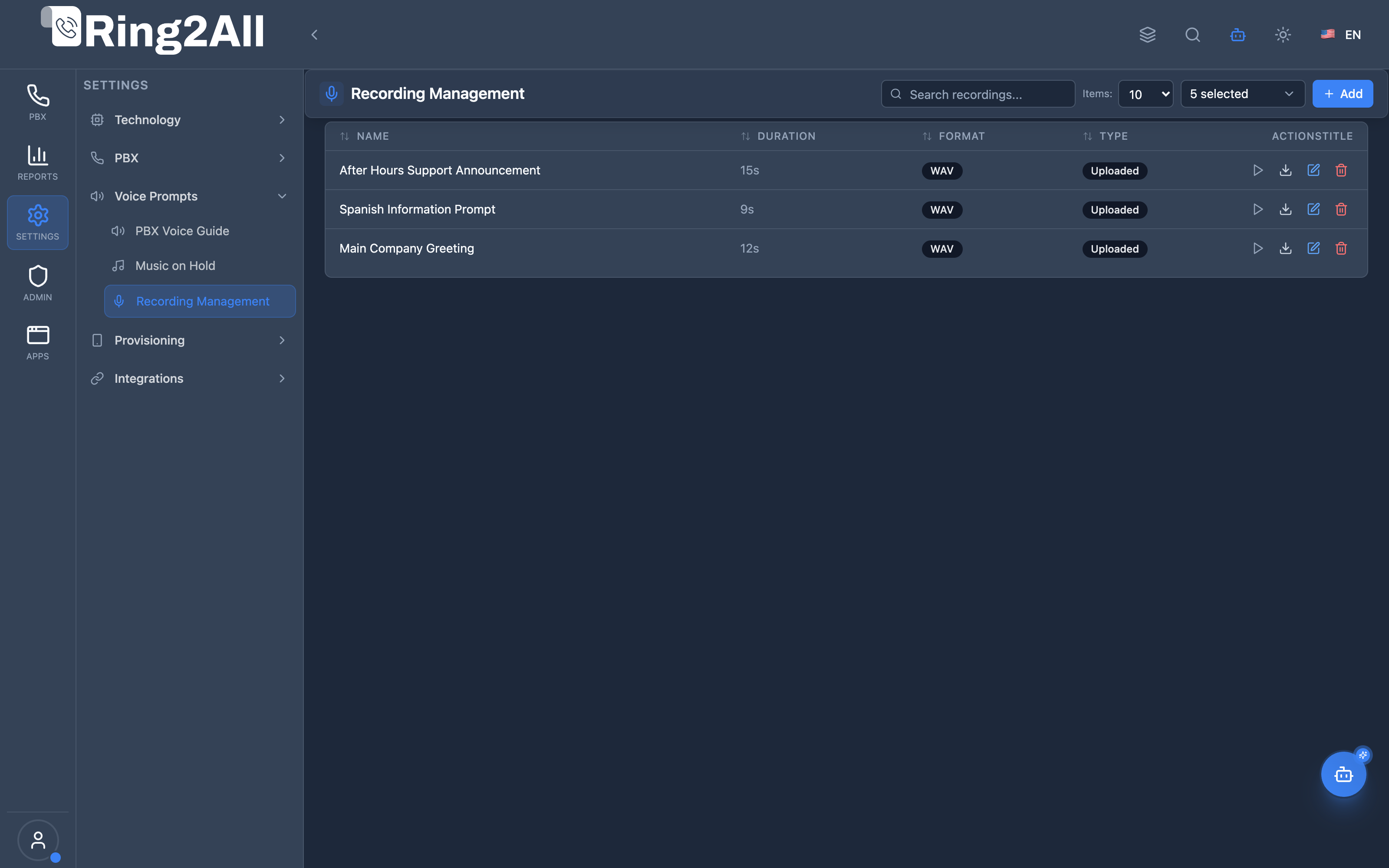Recording Management List